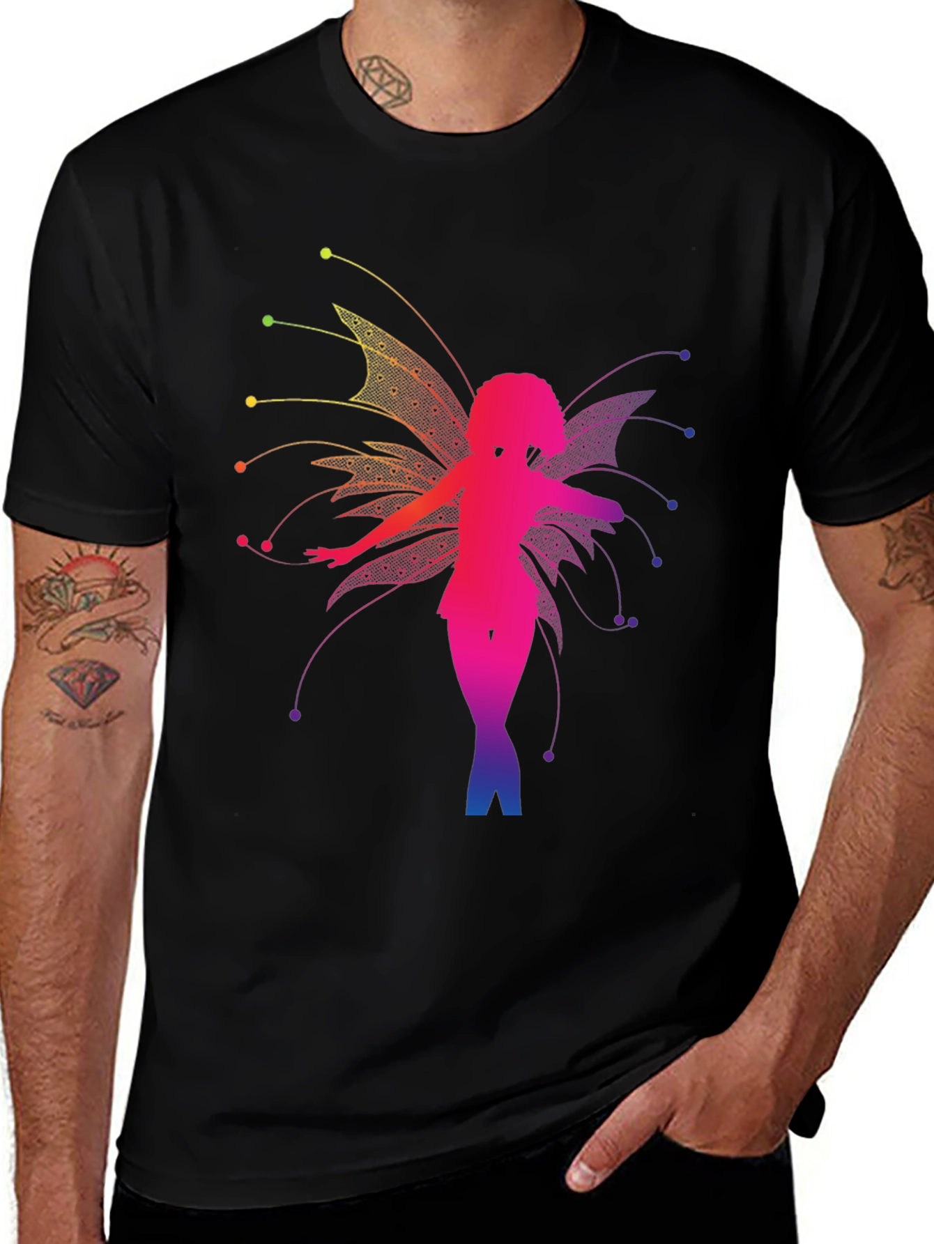 Rainbow Fairy Graphic Black T-Shirt