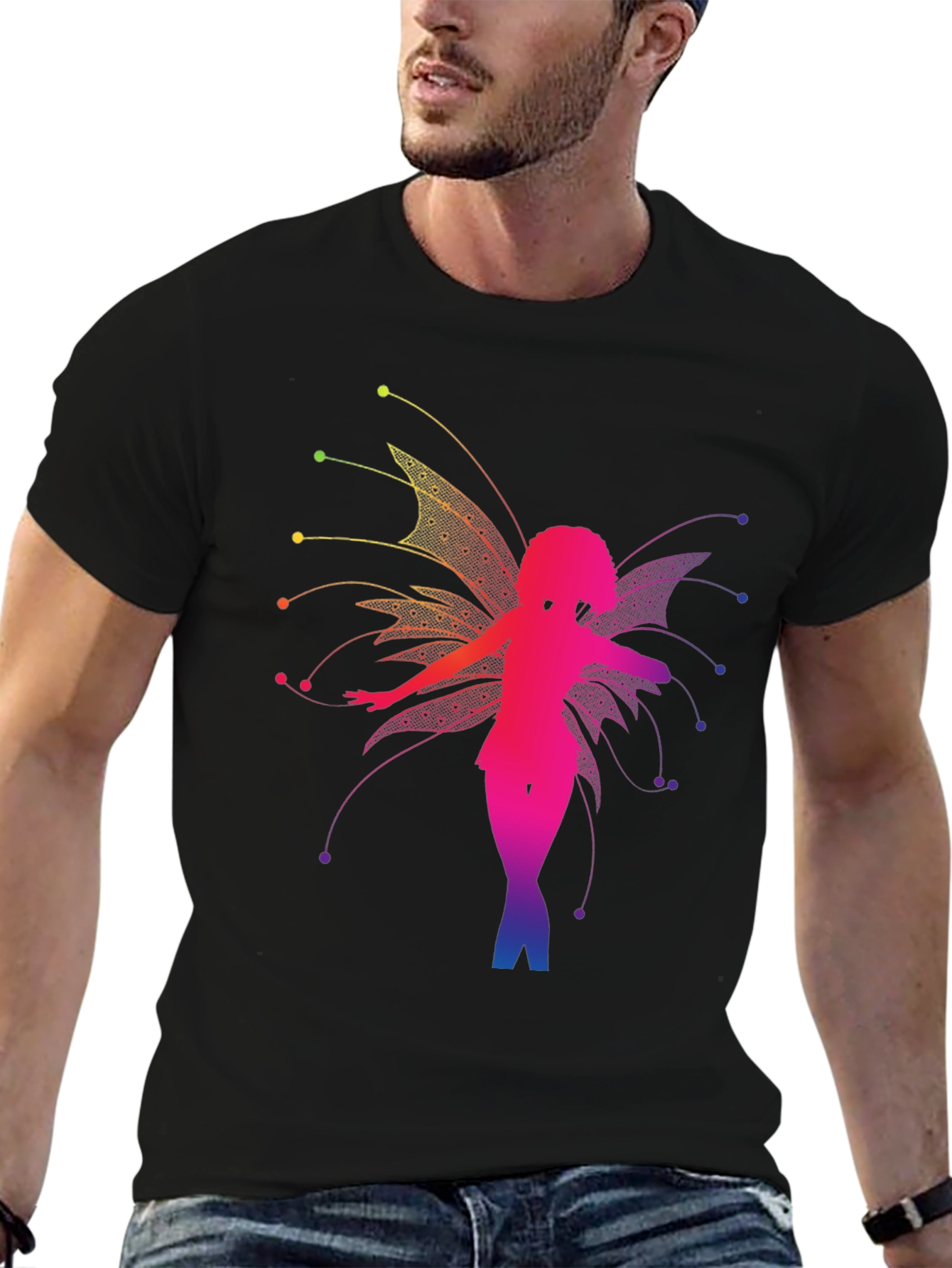 Rainbow Fairy Graphic Black T-Shirt