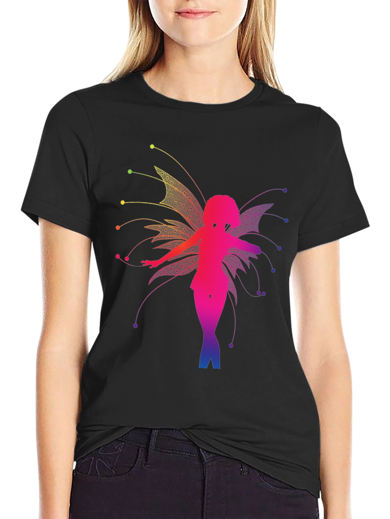 Rainbow Fairy Graphic Black T-Shirt