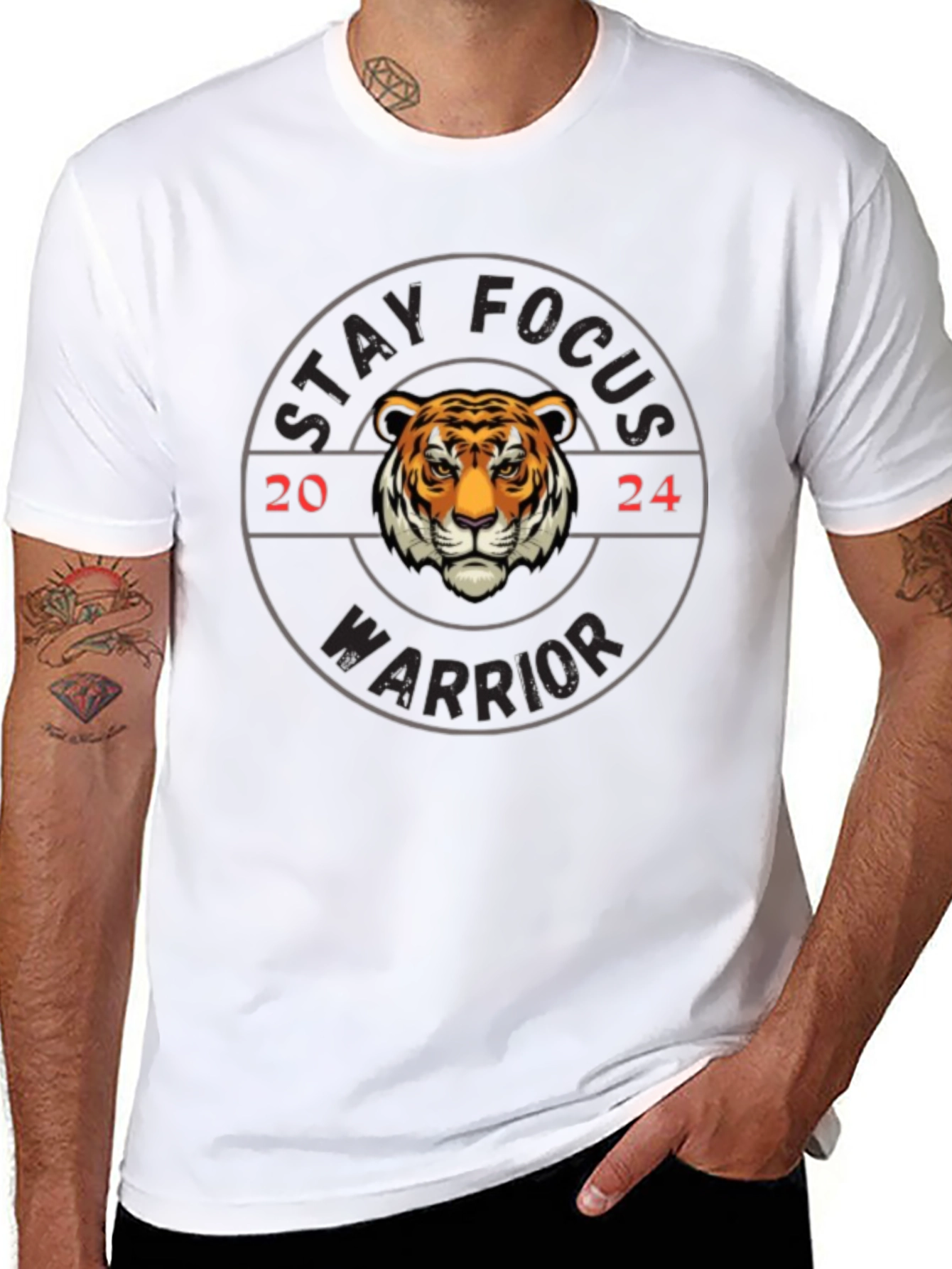 Stay Focus Warrior Tiger Graphic T-Shirt