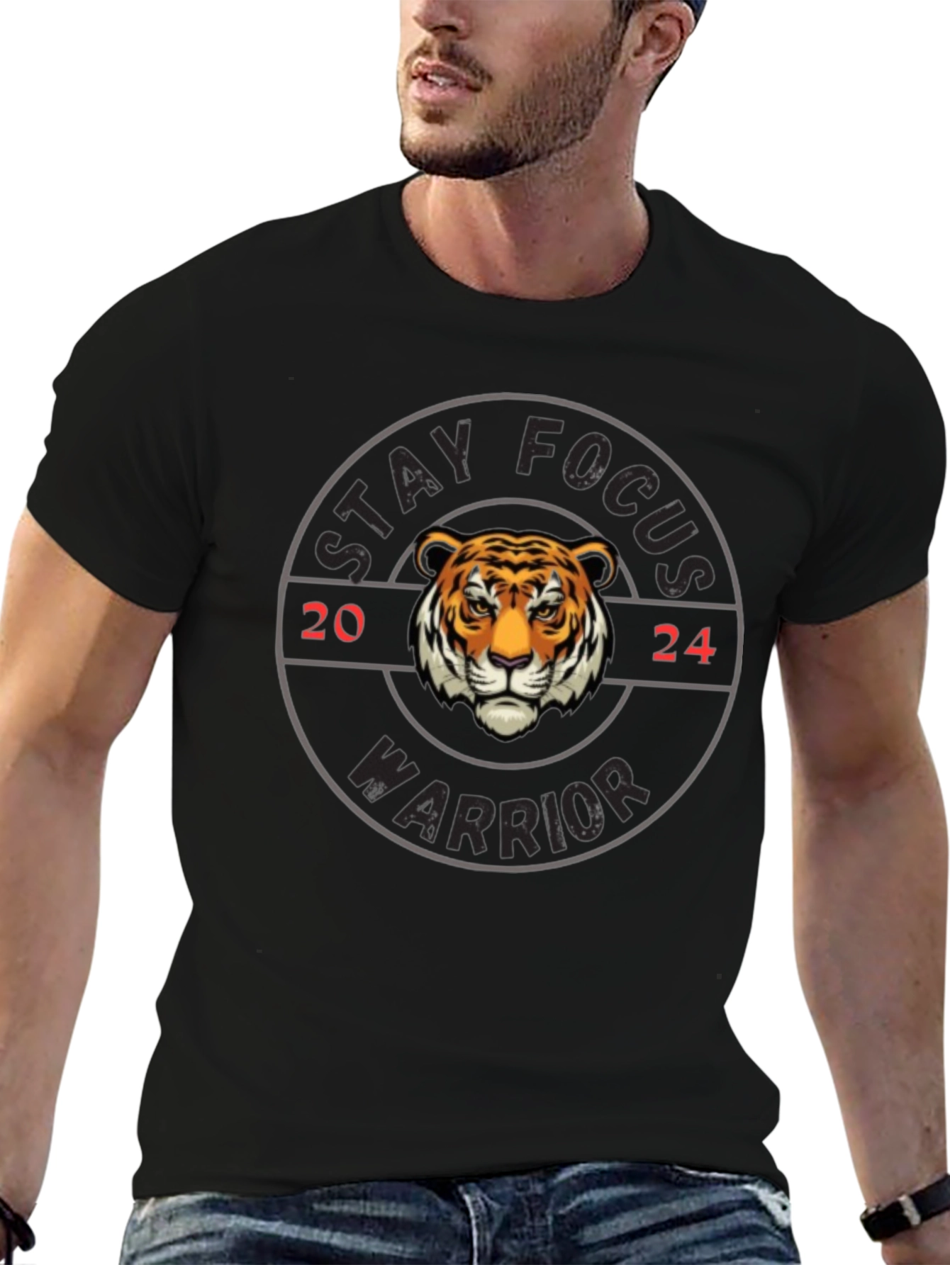 Stay Focus Warrior Tiger Graphic T-Shirt