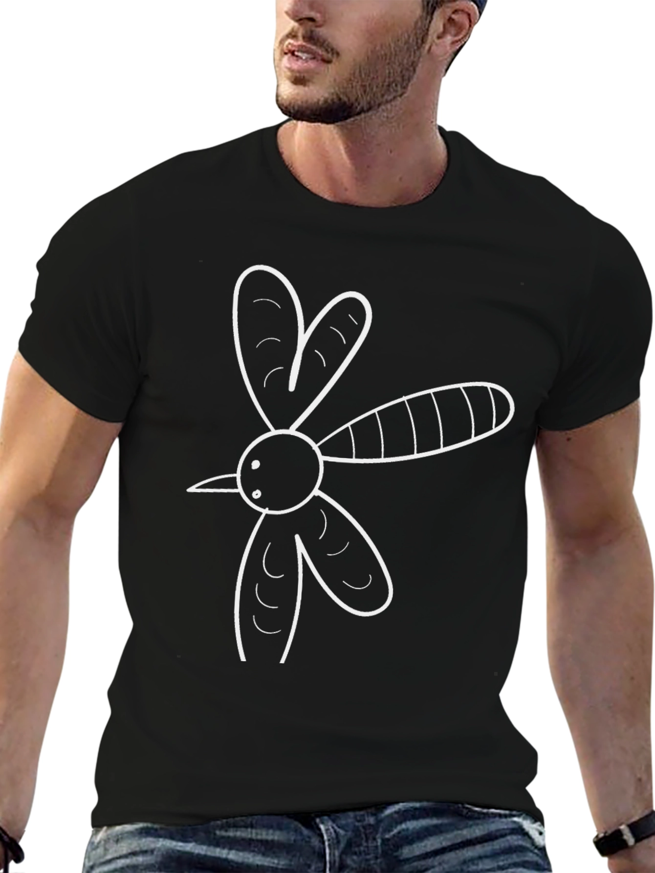 Black T-Shirt with Abstract Mosquito Graphic