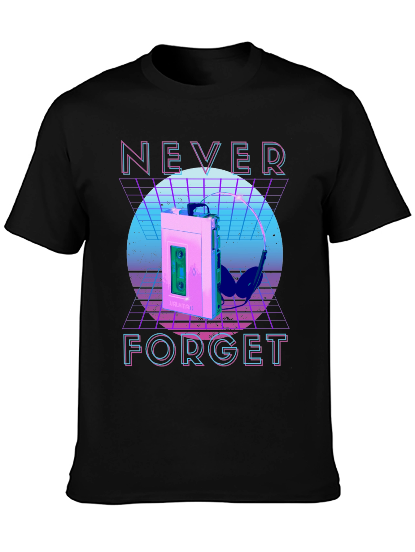 Retro Wave Never Forget Cassette Player Graphic T-Shirt