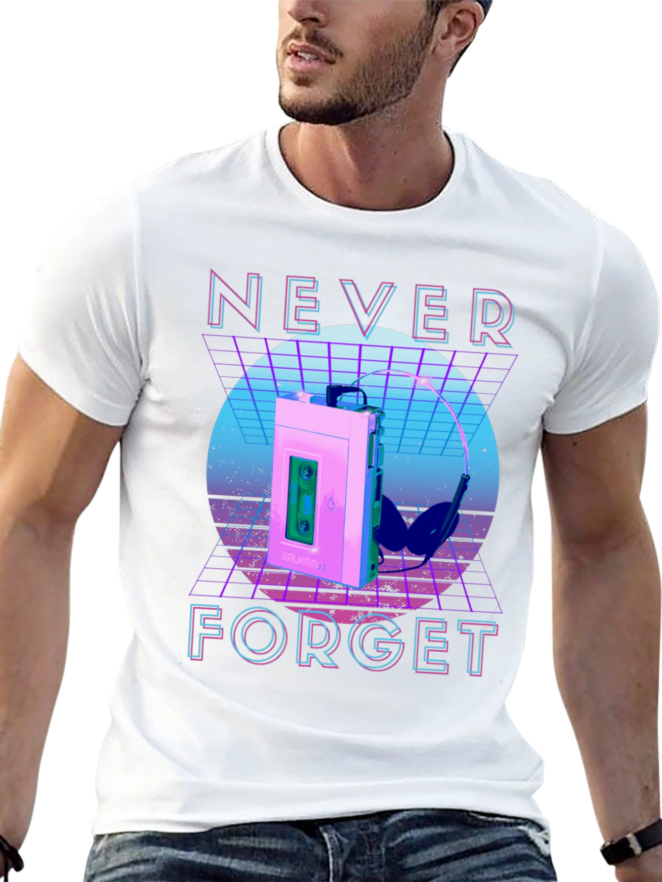 Retro Wave Never Forget Cassette Player Graphic T-Shirt