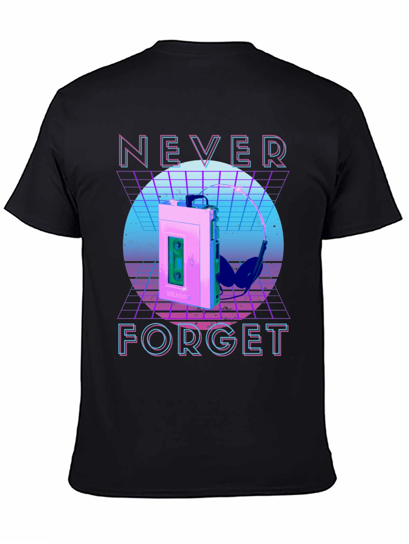 Retro Wave Never Forget Cassette Player Graphic T-Shirt