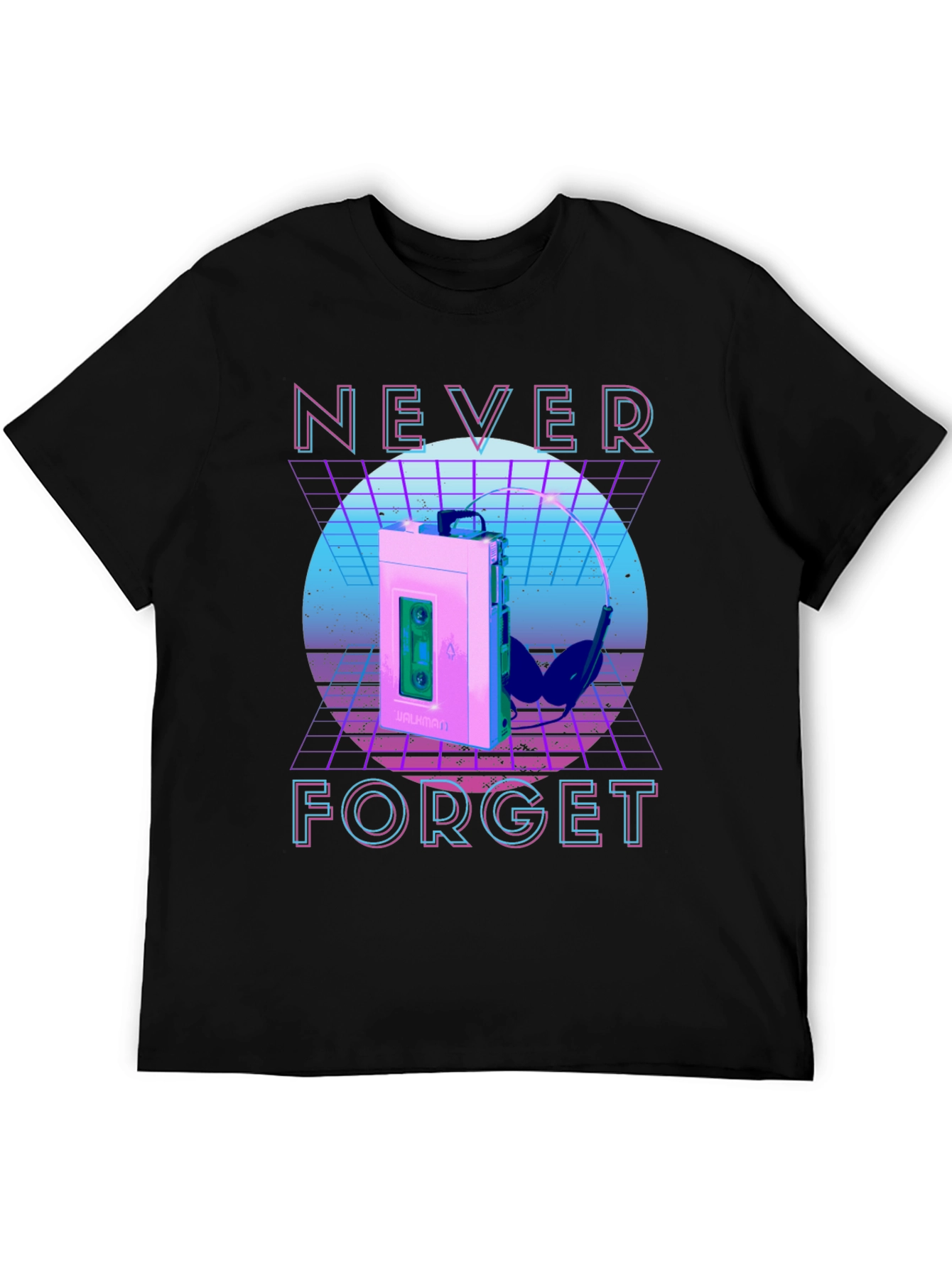 Retro Wave Never Forget Cassette Player Graphic T-Shirt