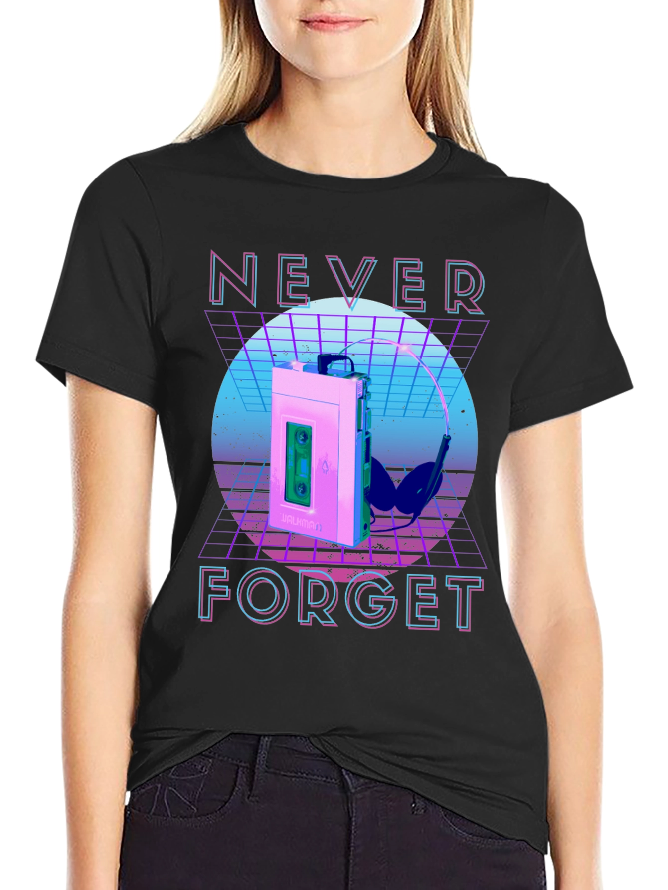 Retro Wave Never Forget Cassette Player Graphic T-Shirt