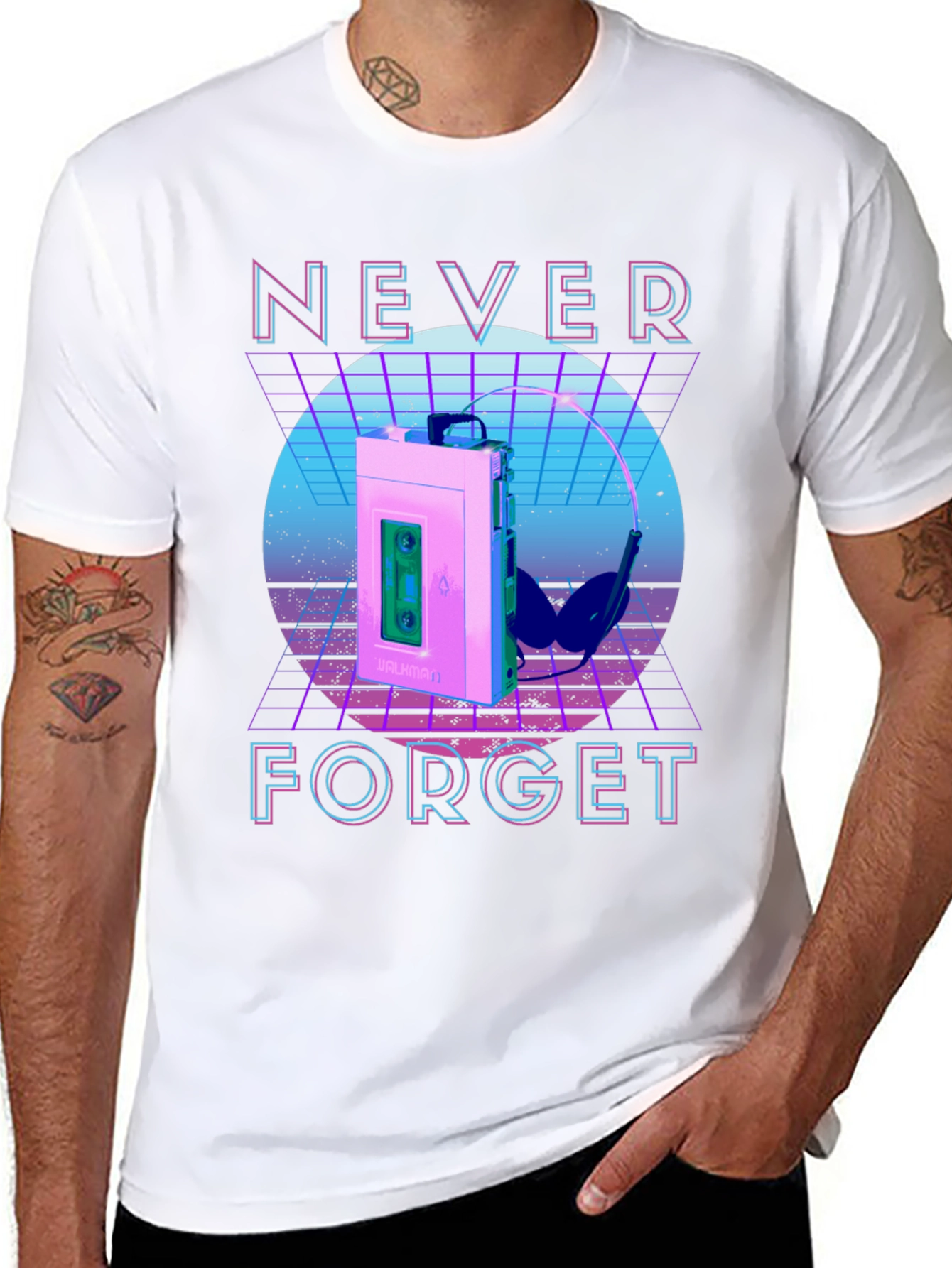 Retro Wave Never Forget Cassette Player Graphic T-Shirt