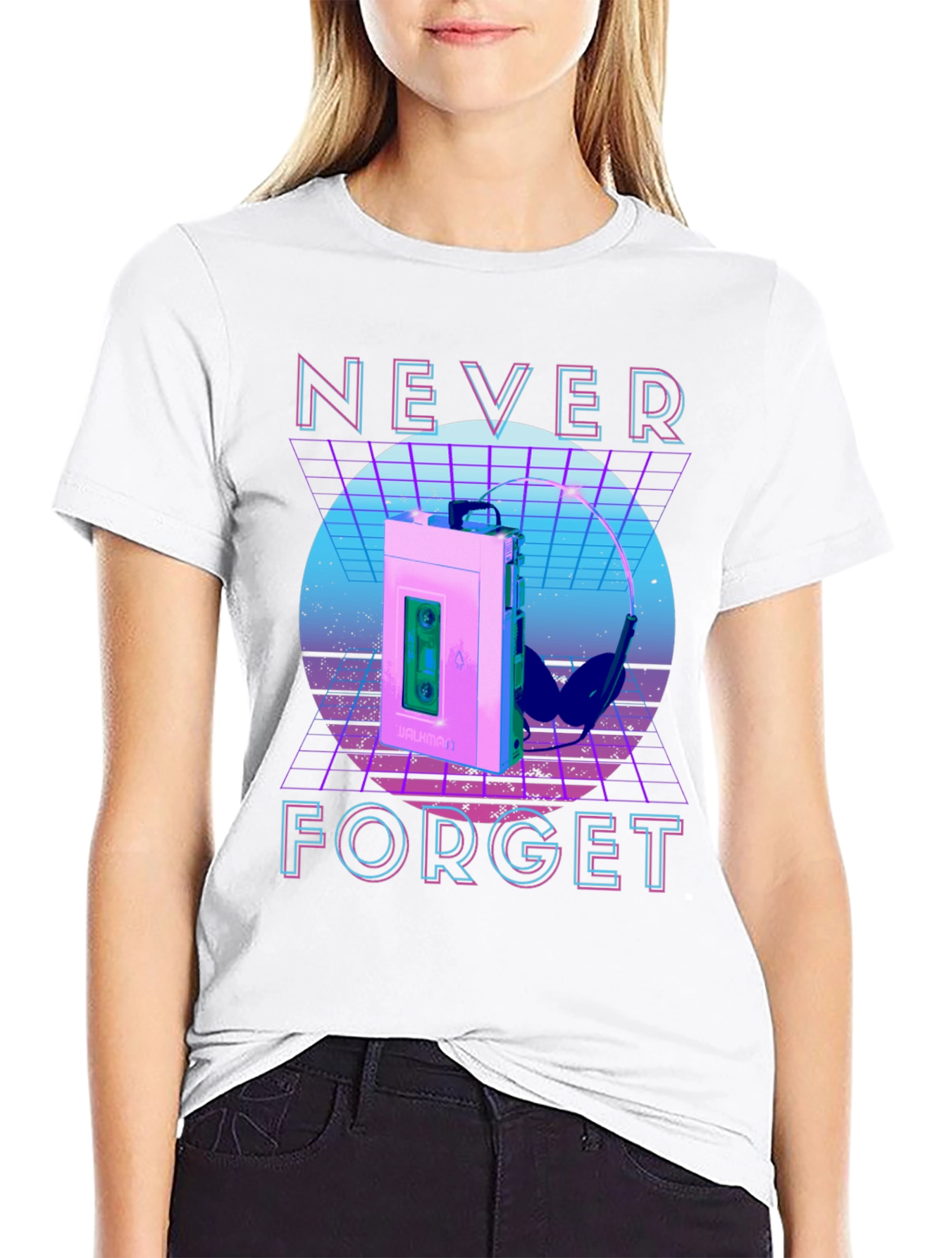 Retro Wave Never Forget Cassette Player Graphic T-Shirt