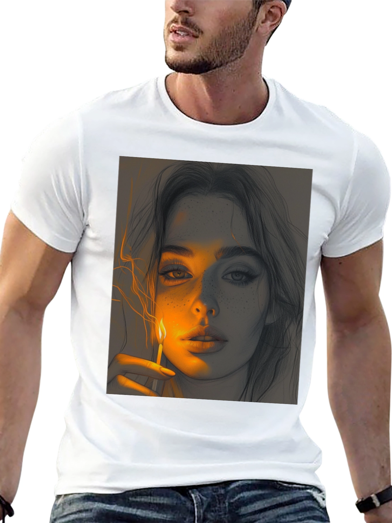 Artistic Portrait Graphic Tee - Soft Black Cotton