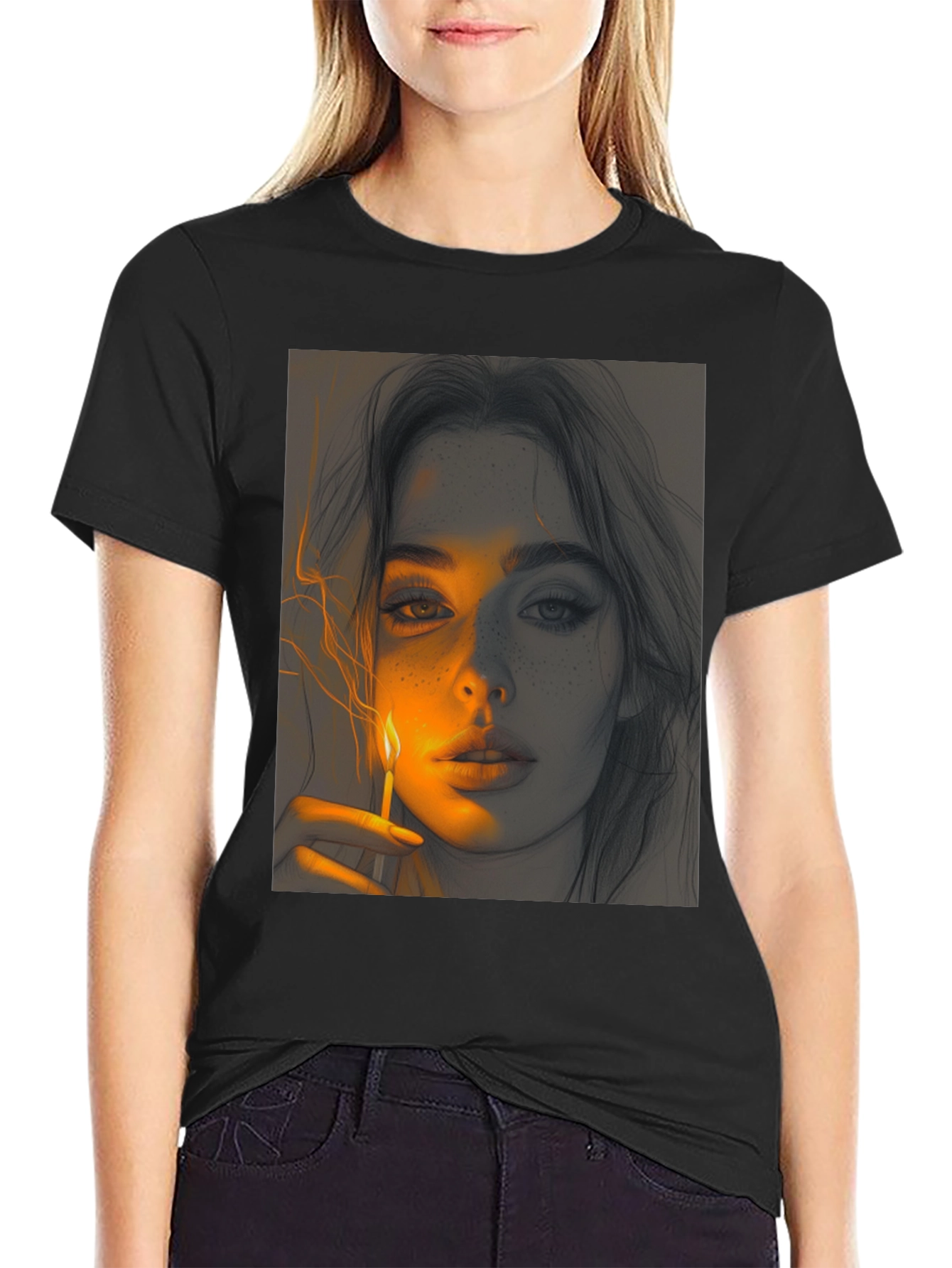 Artistic Portrait Graphic Tee - Soft Black Cotton