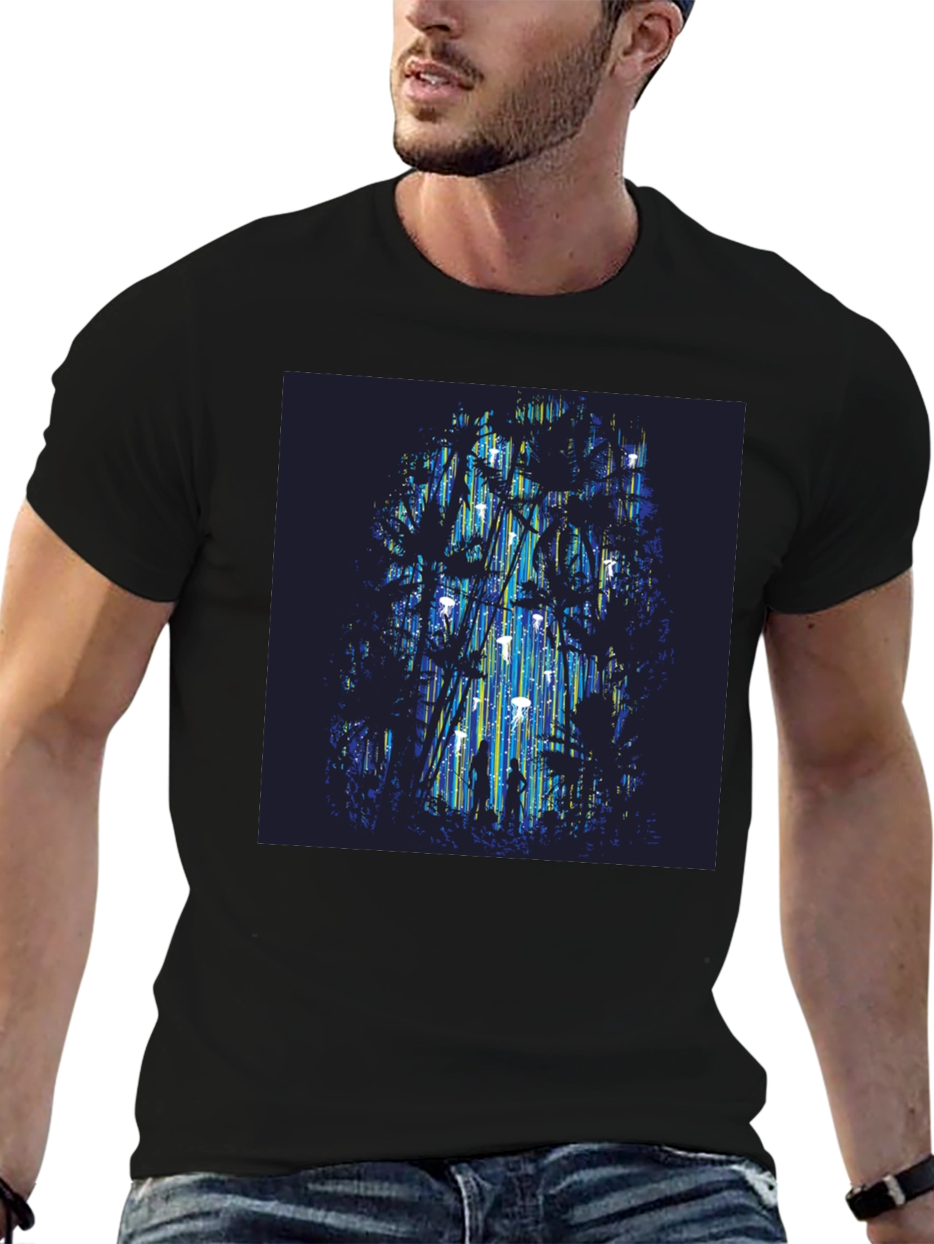 Abstract Forest Graphic Tee - Stylish Black T-Shirt
