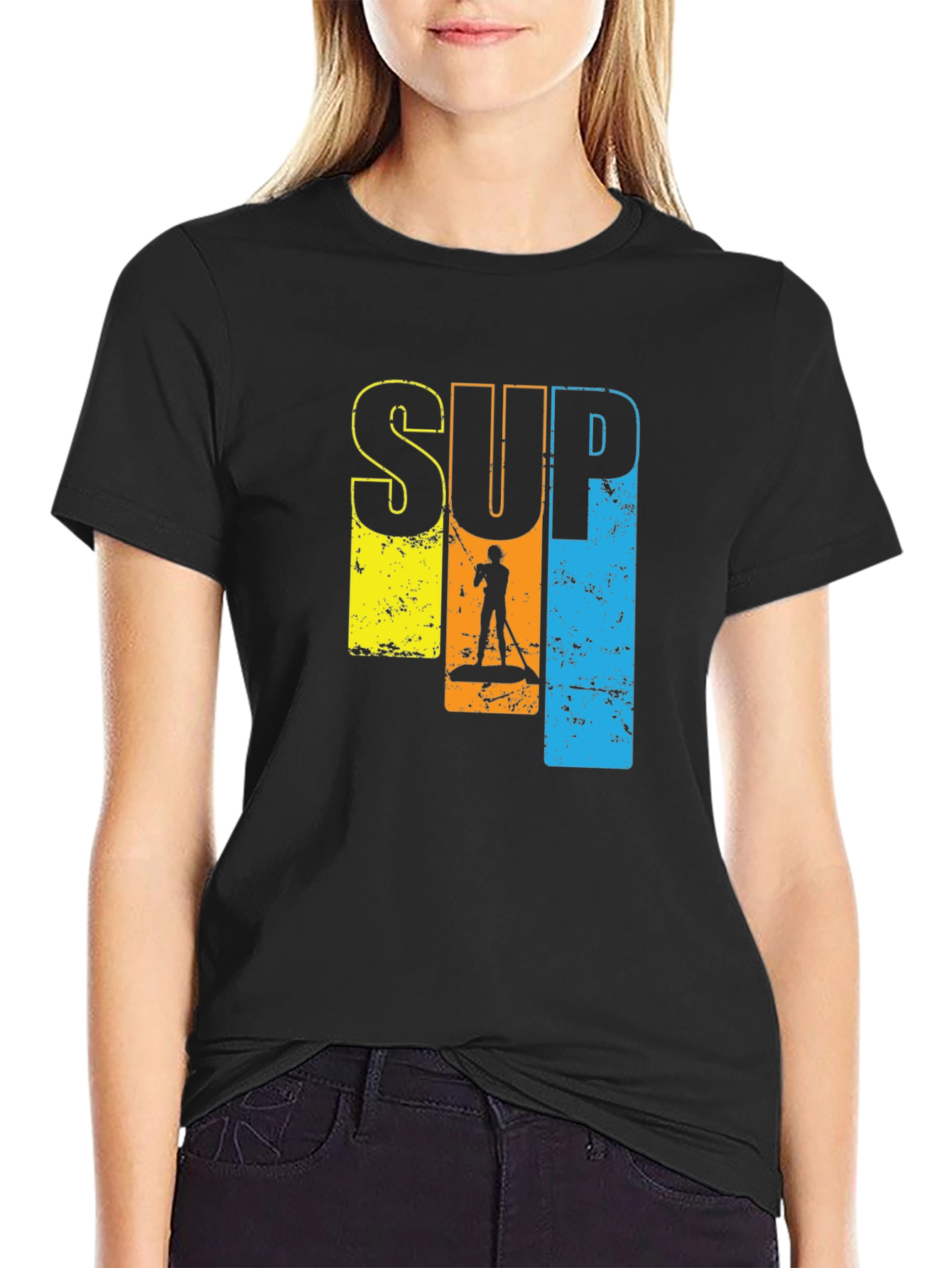 SUP Paddle Boarding Graphic T-Shirt - Black