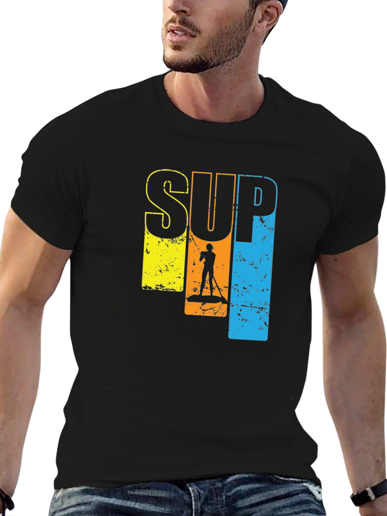 SUP Paddle Boarding Graphic T-Shirt - Black