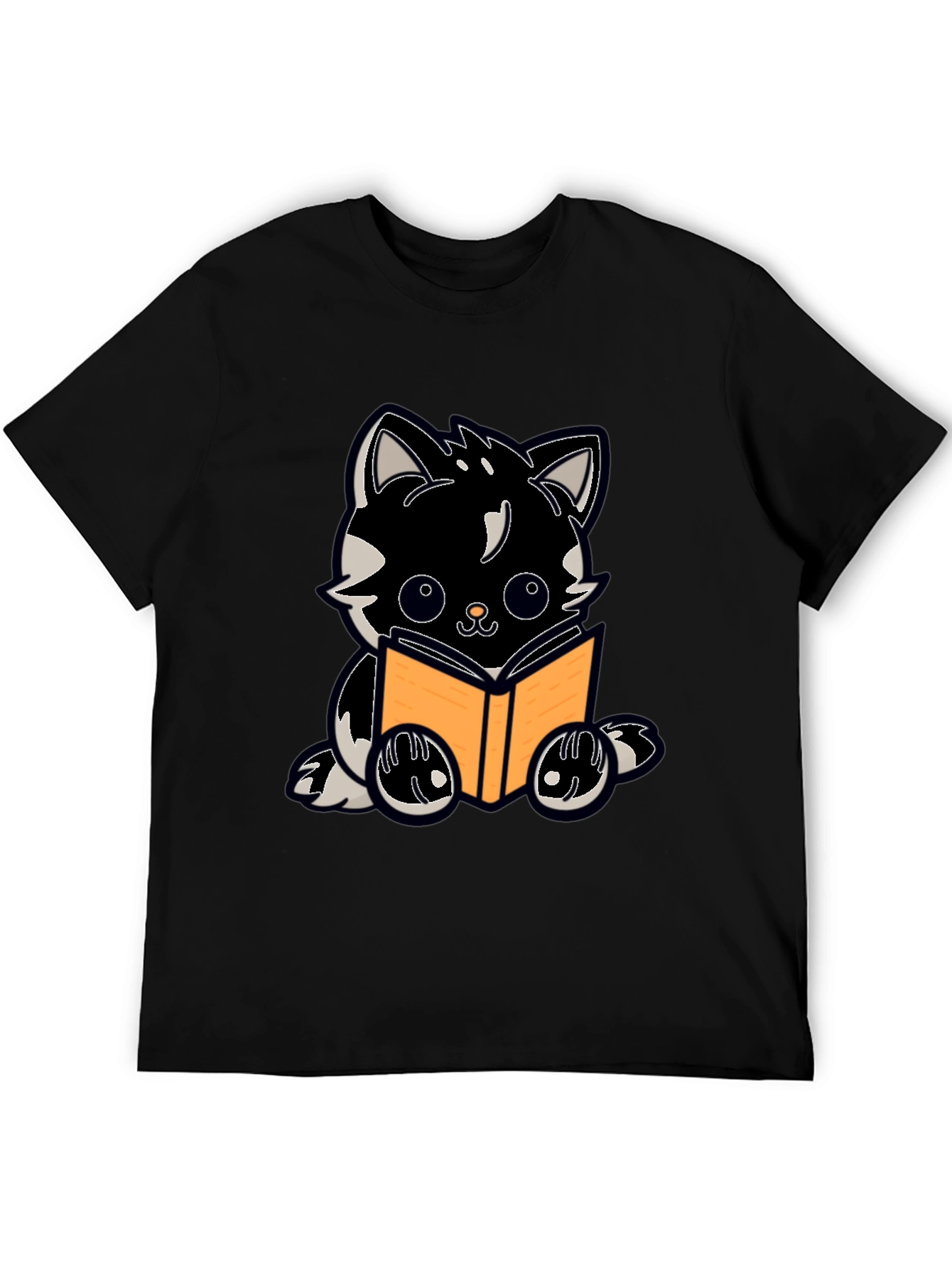 Cartoon Cat Reading Book Graphic Tee
