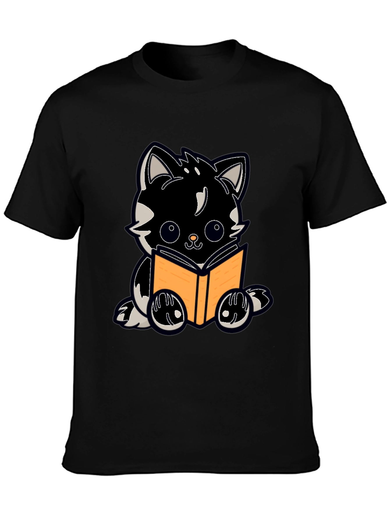 Cartoon Cat Reading Book Graphic Tee