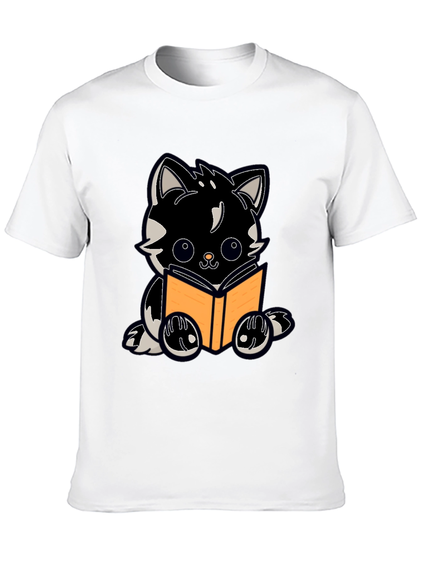 Cartoon Cat Reading Book Graphic Tee