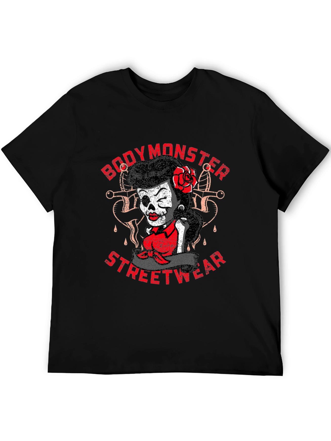 BodyMonster Streetwear Skull Pin-Up Black T-Shirt