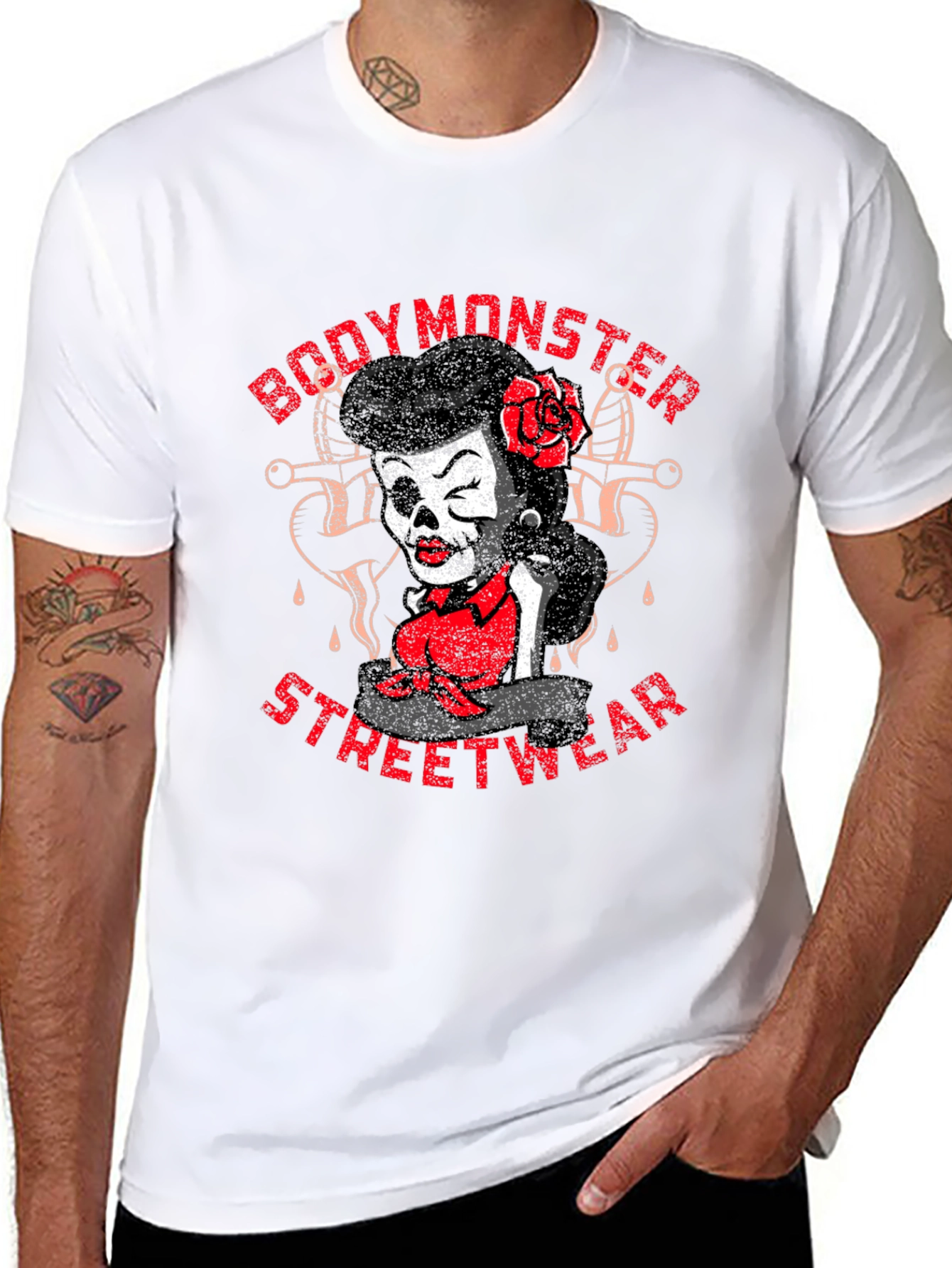 BodyMonster Streetwear Skull Pin-Up Black T-Shirt