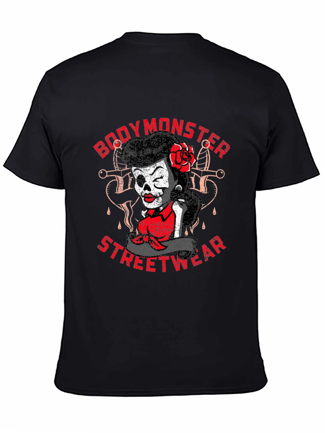 BodyMonster Streetwear Skull Pin-Up Black T-Shirt