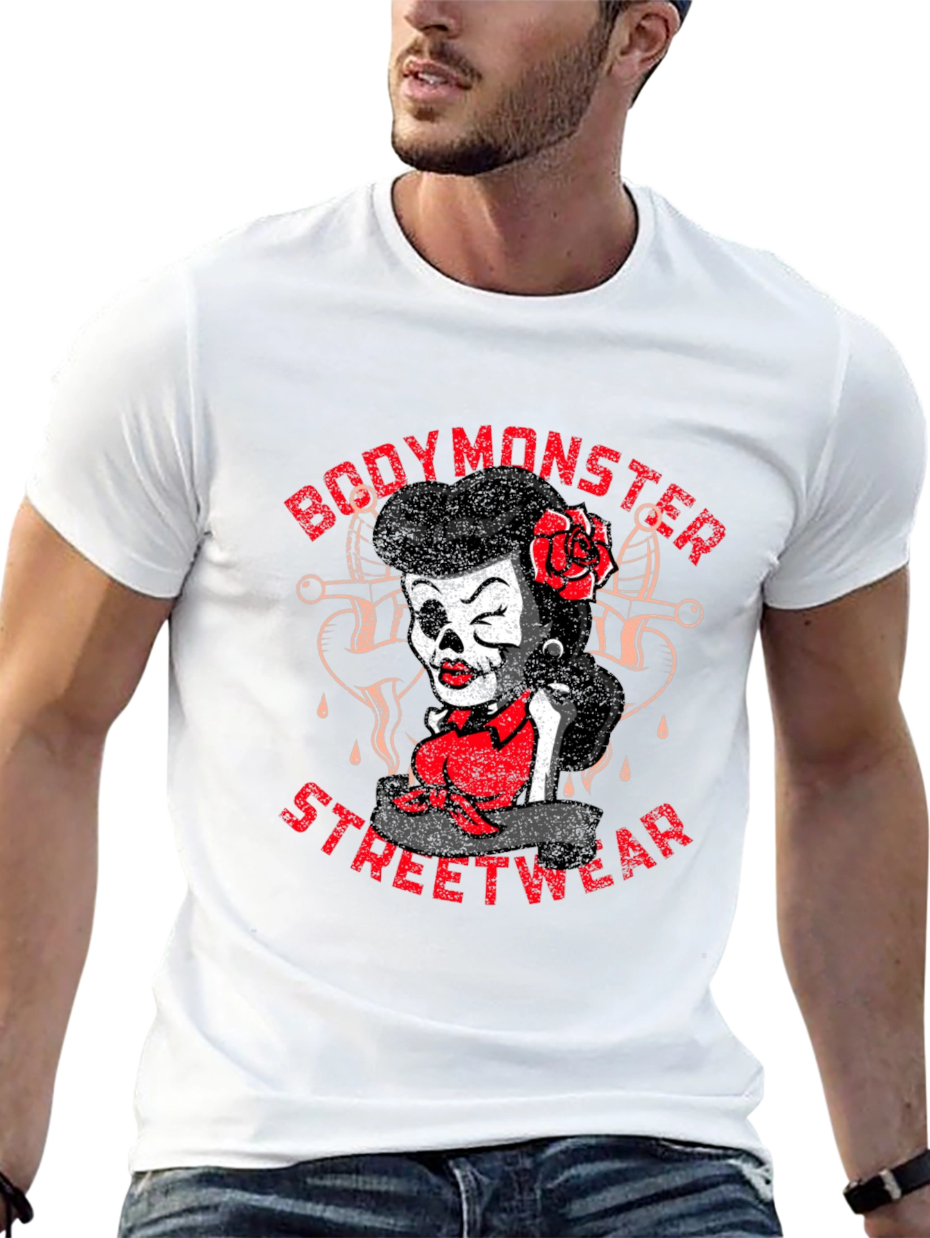 BodyMonster Streetwear Skull Pin-Up Black T-Shirt