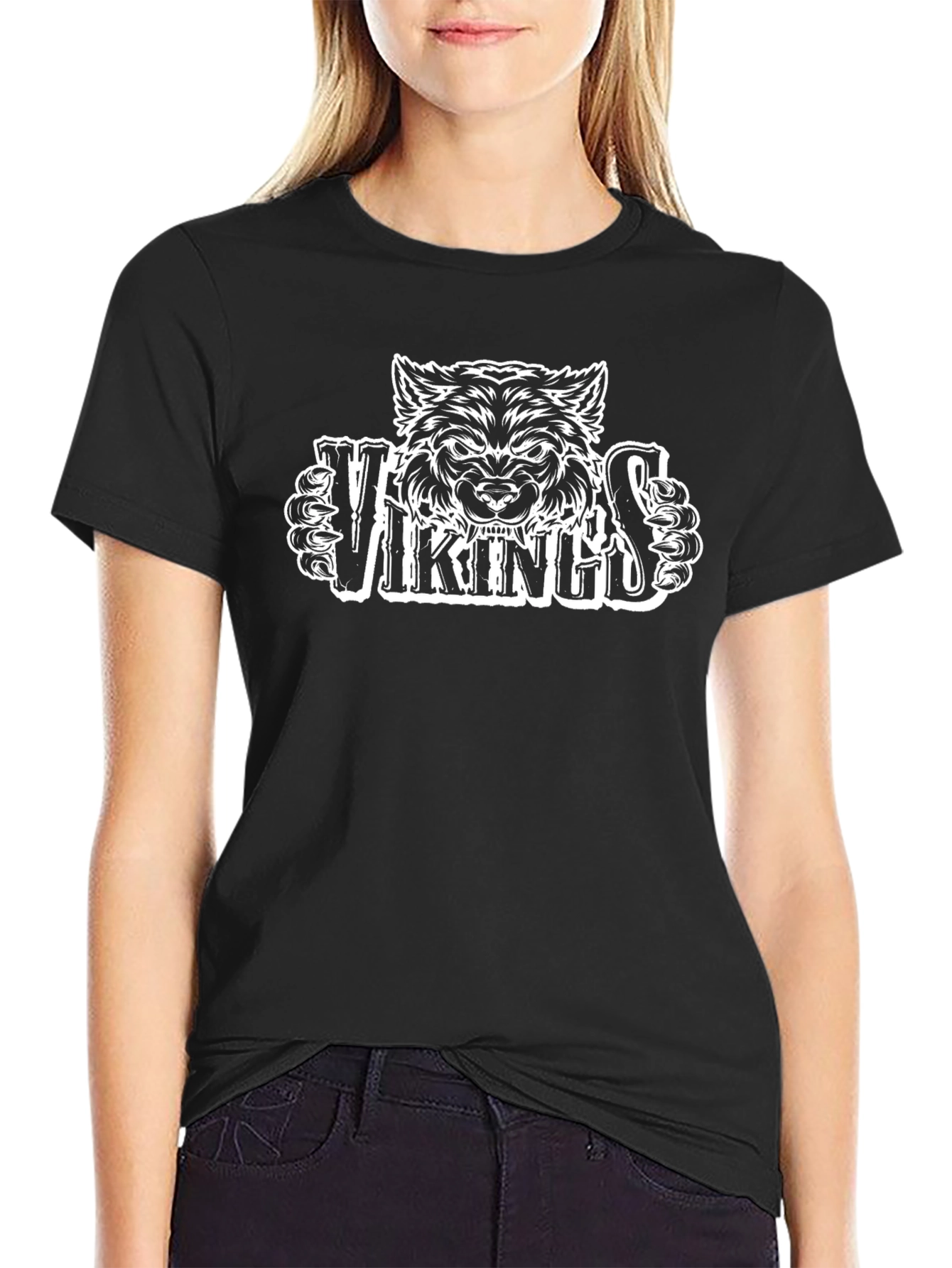 Vikings Wolf Graphic Black T-Shirt