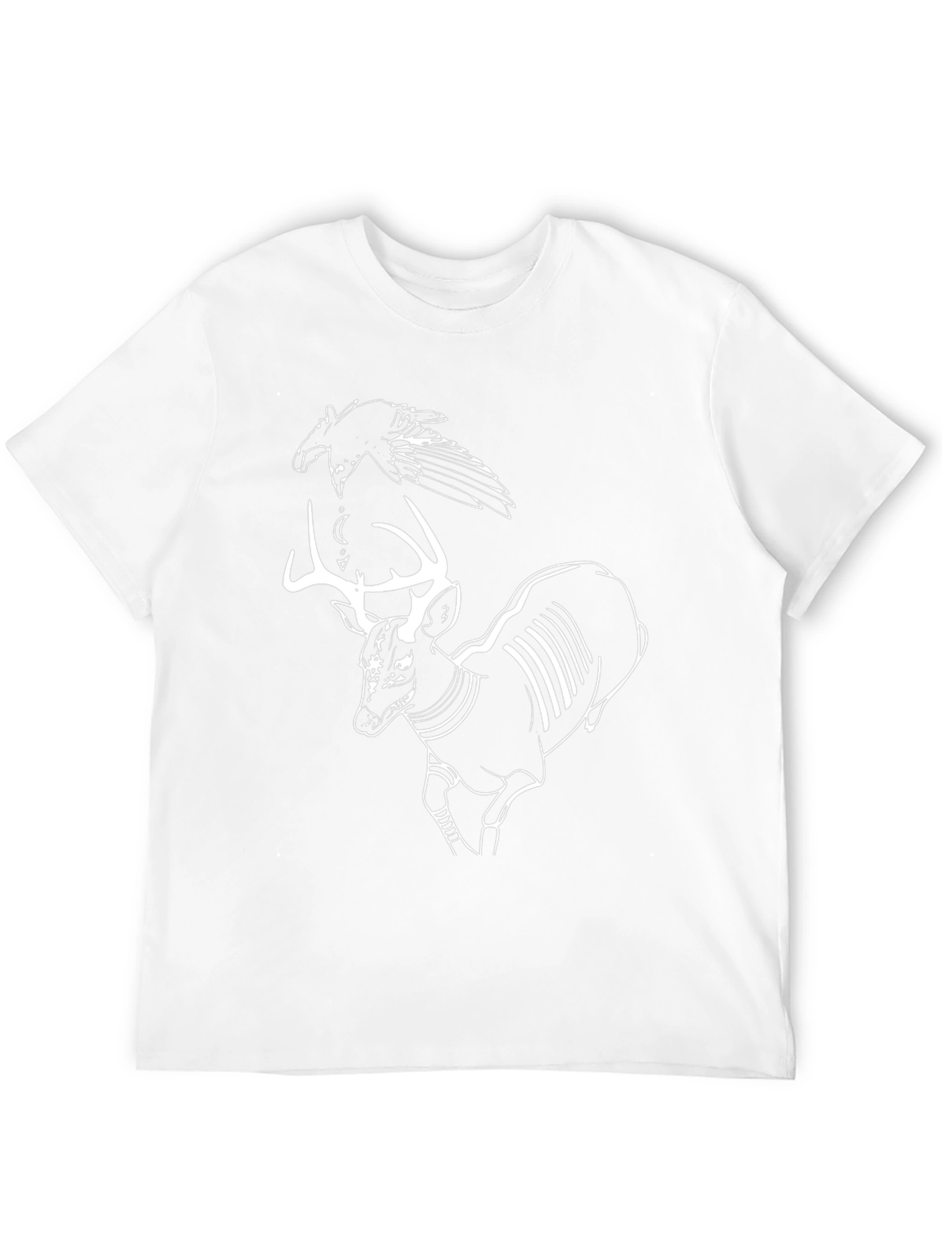 Raven and Deer Graphic Tee - Black Cotton T-Shirt