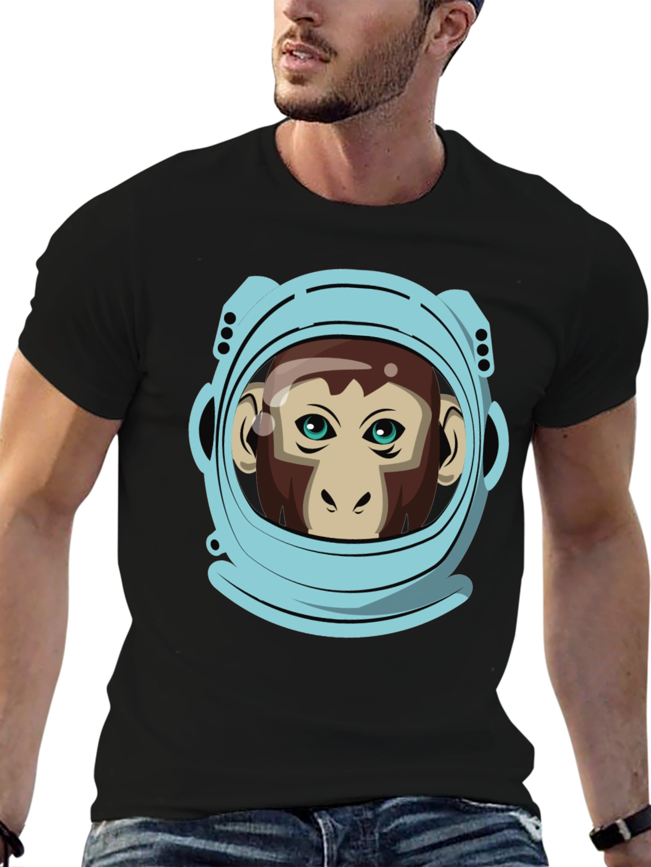 Astronaut Monkey Graphic T-Shirt - Crew Neck Black