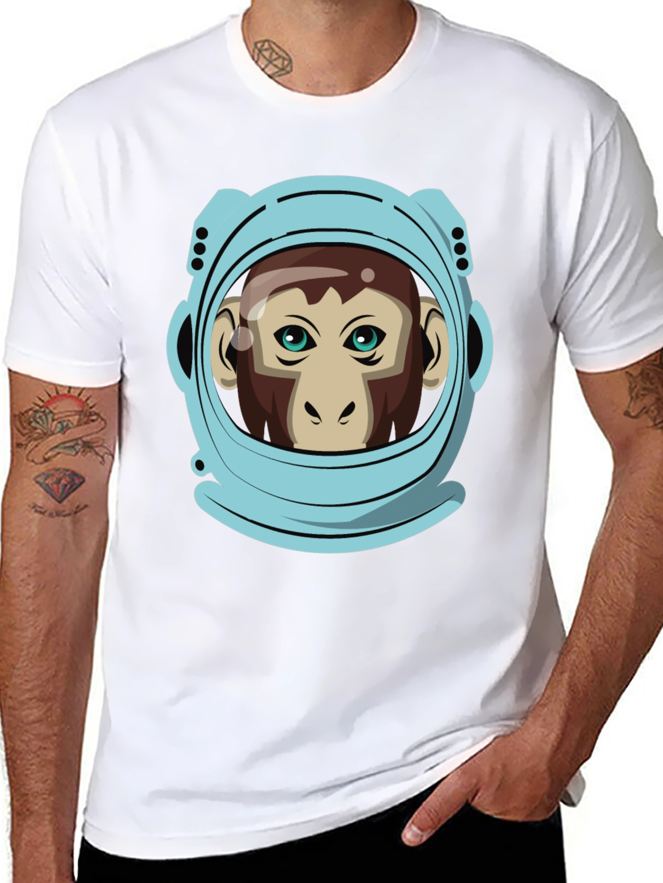 Astronaut Monkey Graphic T-Shirt - Crew Neck Black