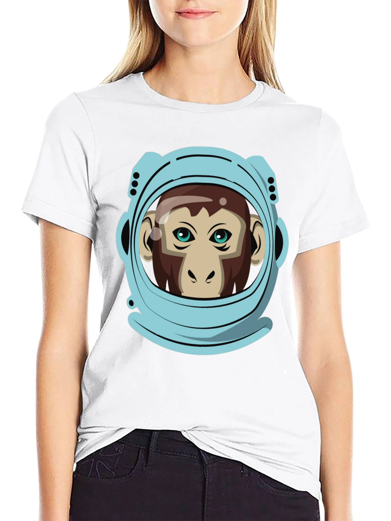 Astronaut Monkey Graphic T-Shirt - Crew Neck Black