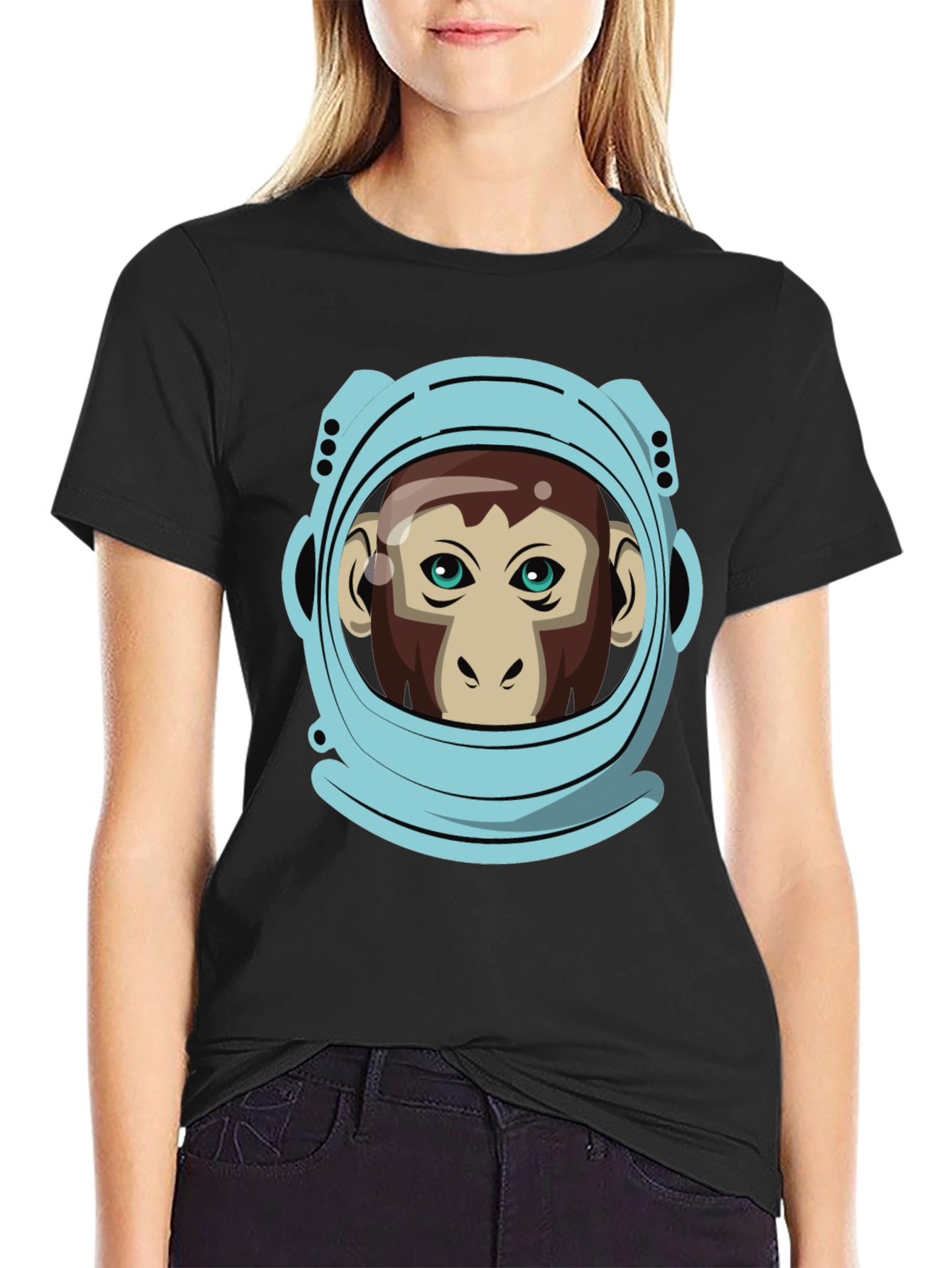 Astronaut Monkey Graphic T-Shirt - Crew Neck Black