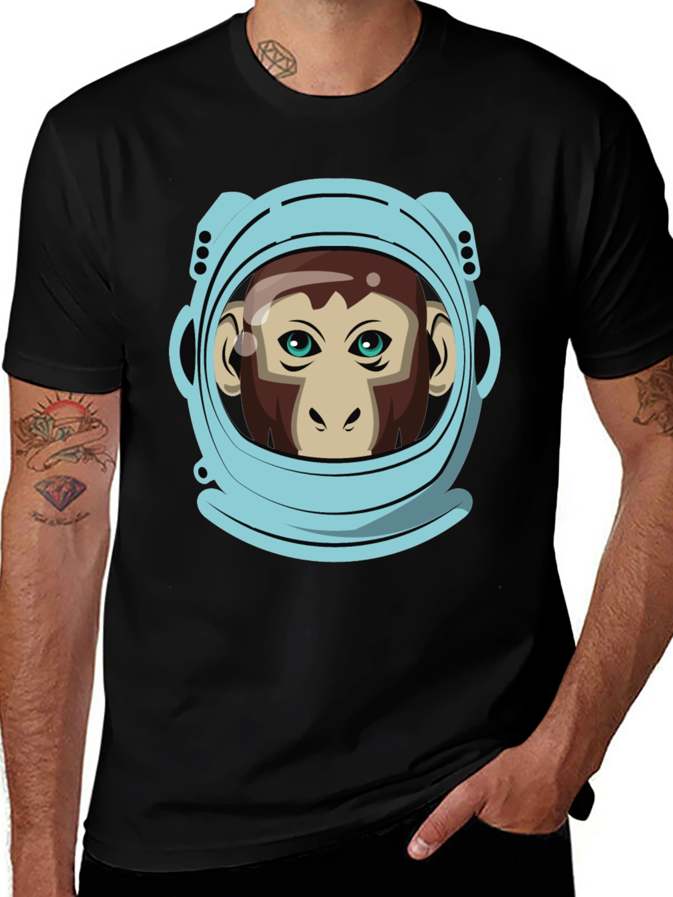 Astronaut Monkey Graphic T-Shirt - Crew Neck Black