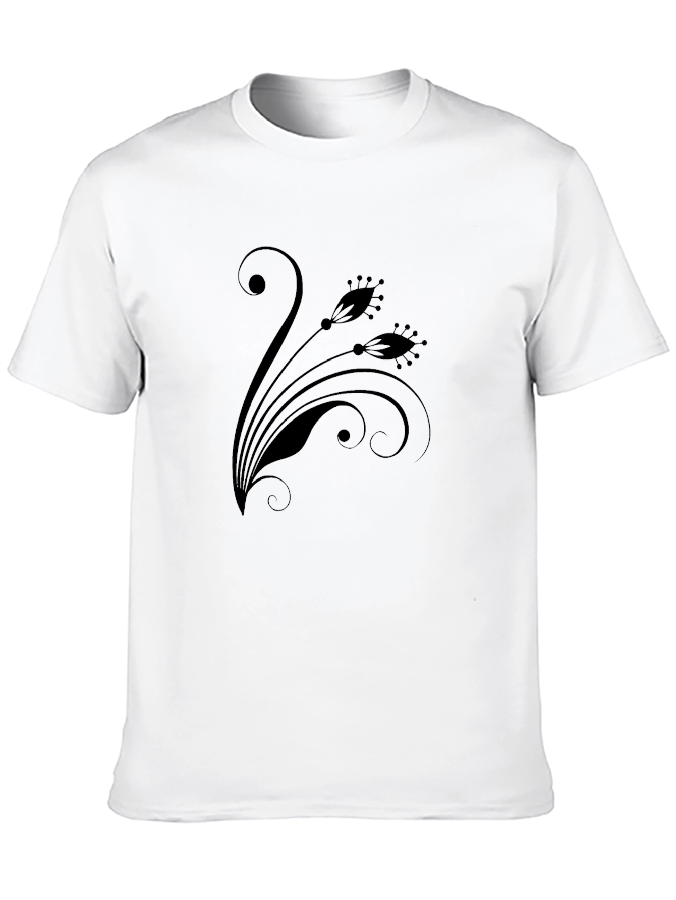 Elegant Black Floral Print Crew Neck T-Shirt