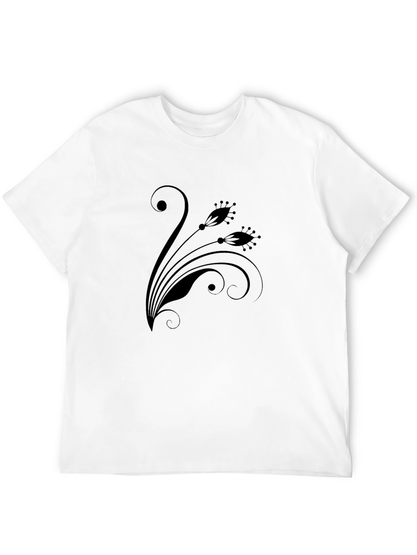 Elegant Black Floral Print Crew Neck T-Shirt