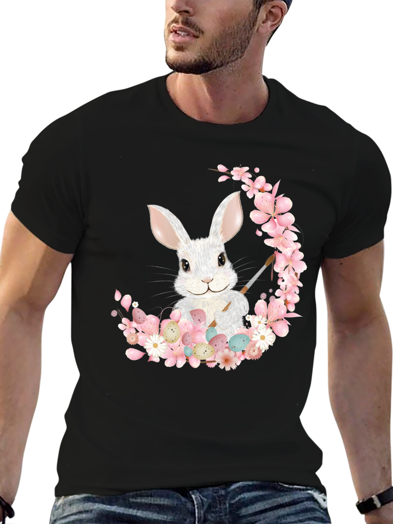 Easter Bunny T-Shirt - Floral Egg Design
