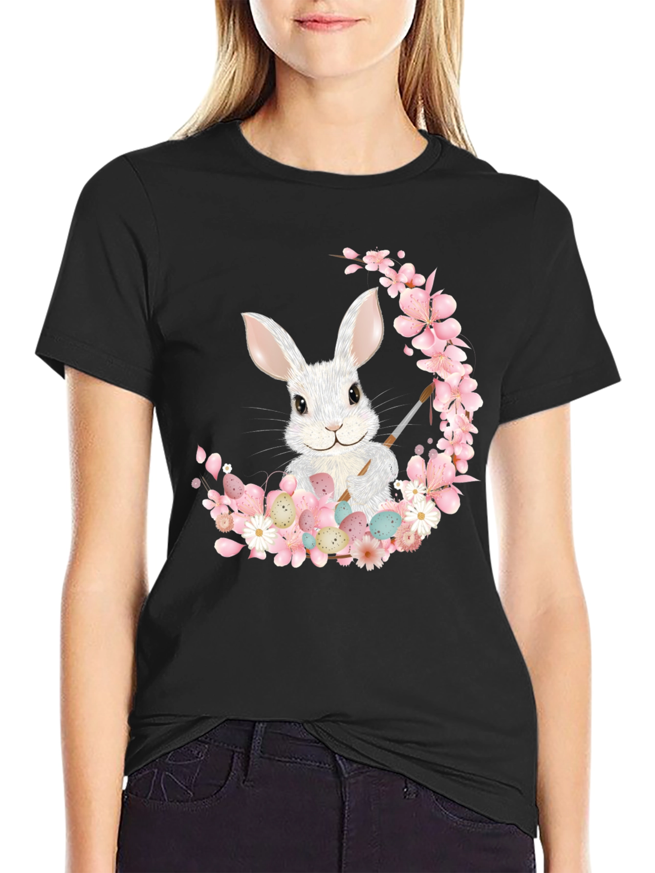 Easter Bunny T-Shirt - Floral Egg Design
