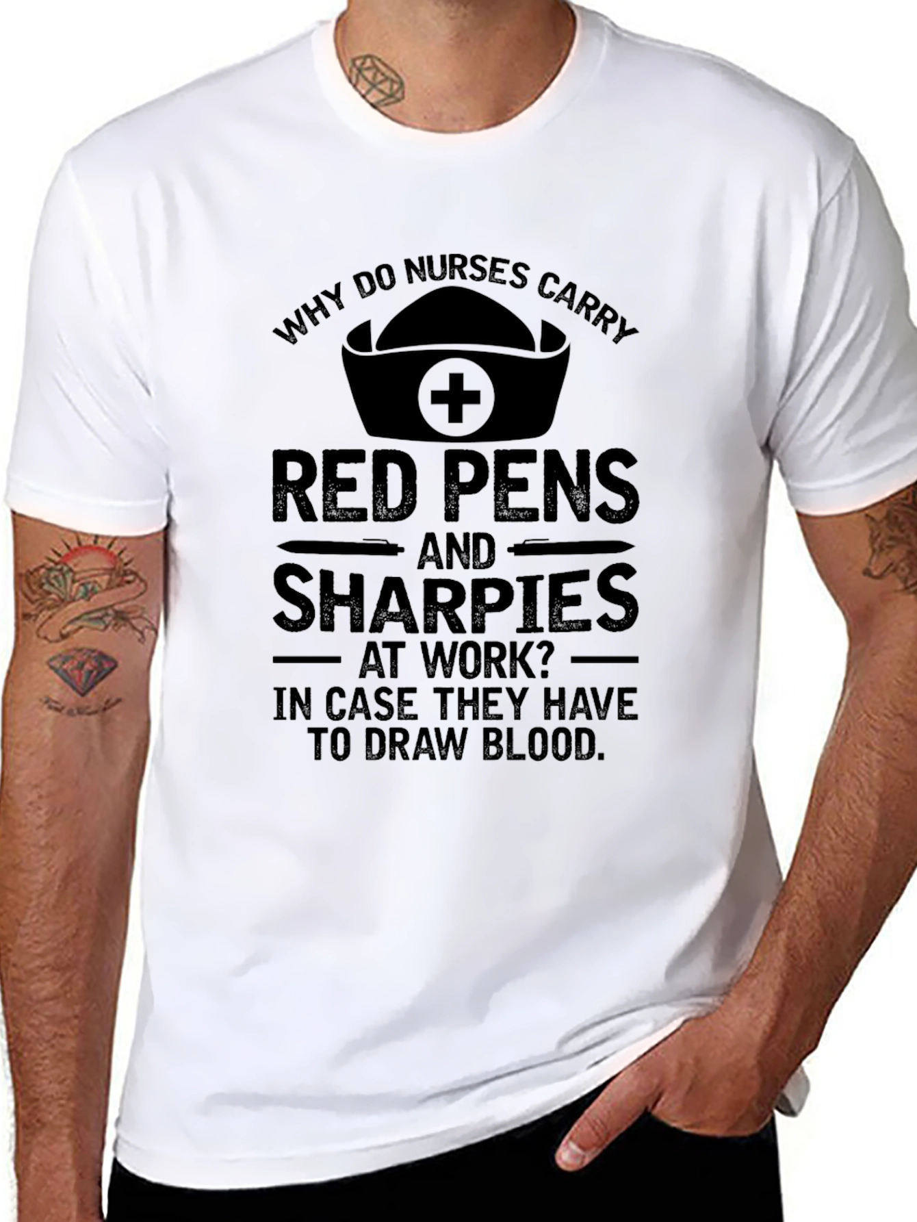 Nurse Red Pen & Sharpie Humor T-Shirt