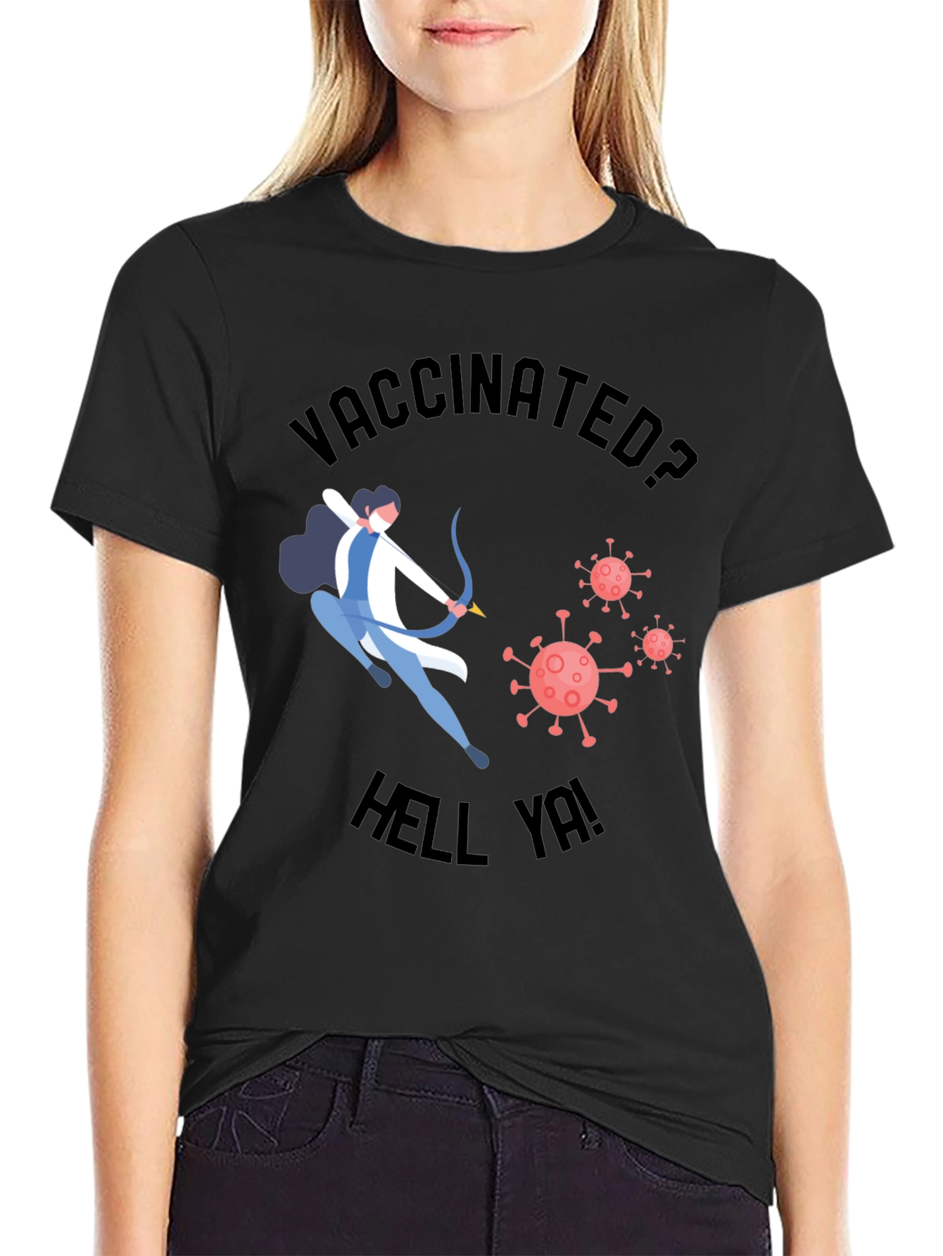 Vaccinated Archer Graphic T-Shirt - Black Crew Neck Tee