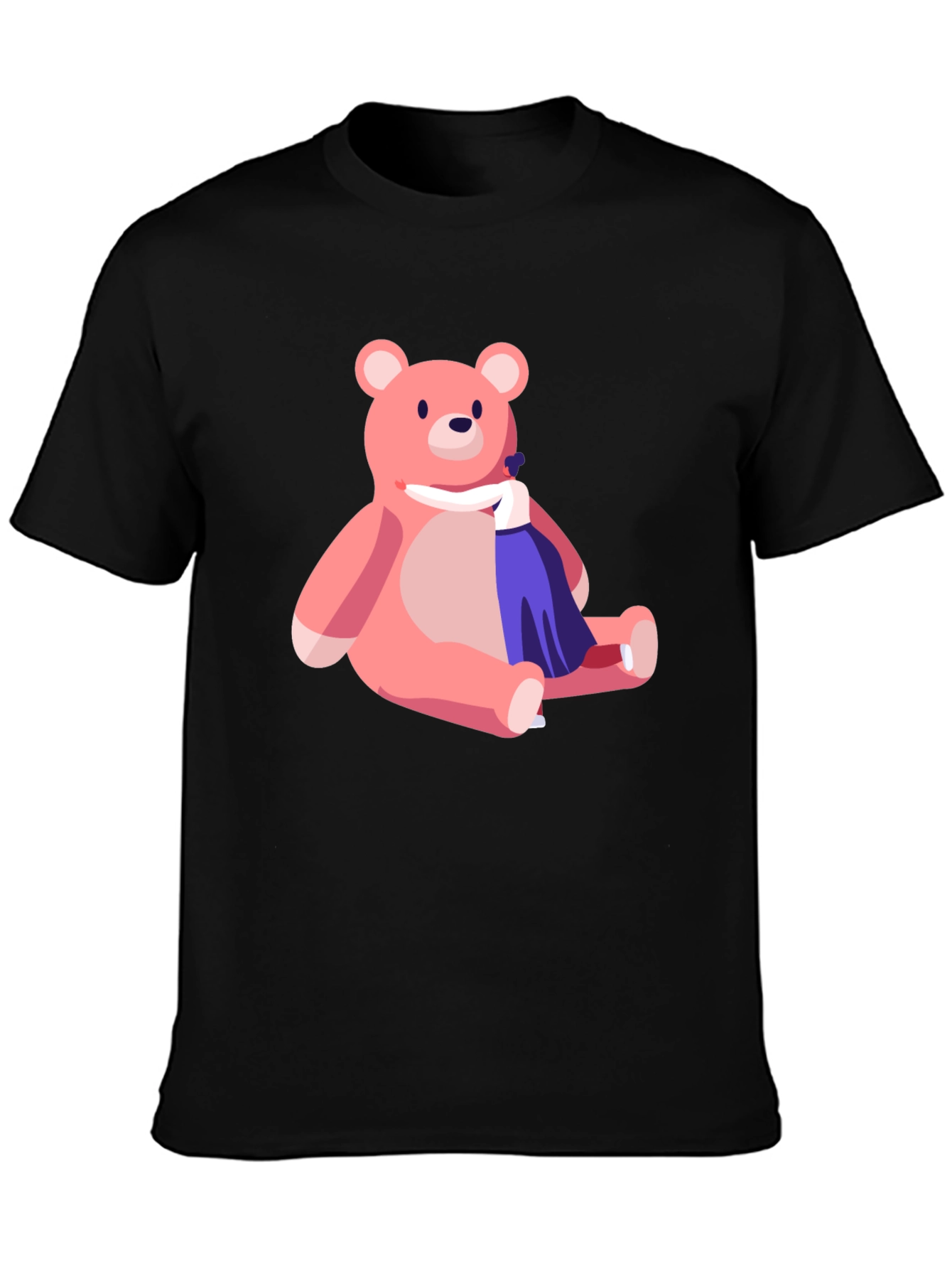 Cute Cartoon Bear Graphic Black T-Shirt