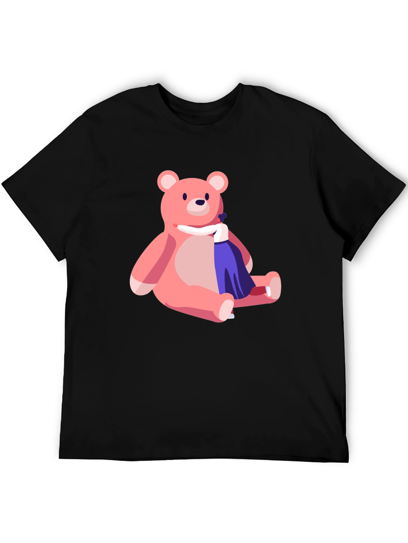 Cute Cartoon Bear Graphic Black T-Shirt