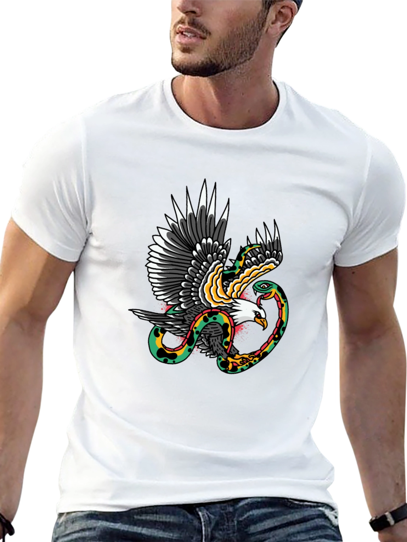 Eagle & Snake Graphic Print Black T-Shirt