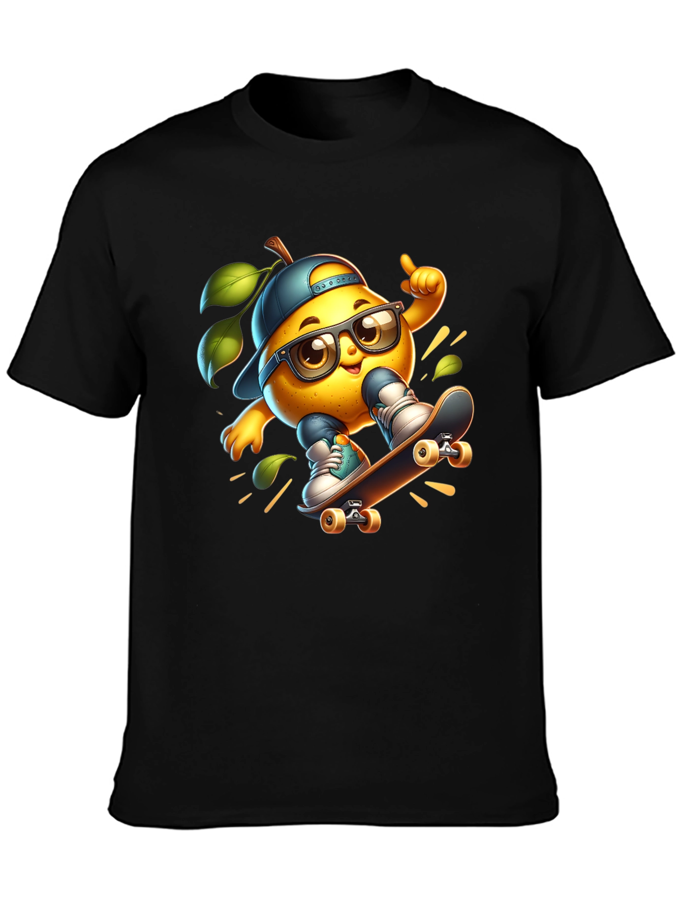 Cool Lemon Skateboard T-Shirt - Black Cotton Tee