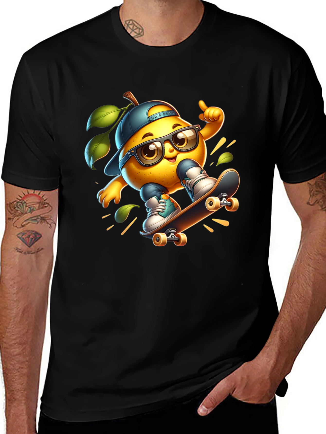 Cool Lemon Skateboard T-Shirt - Black Cotton Tee