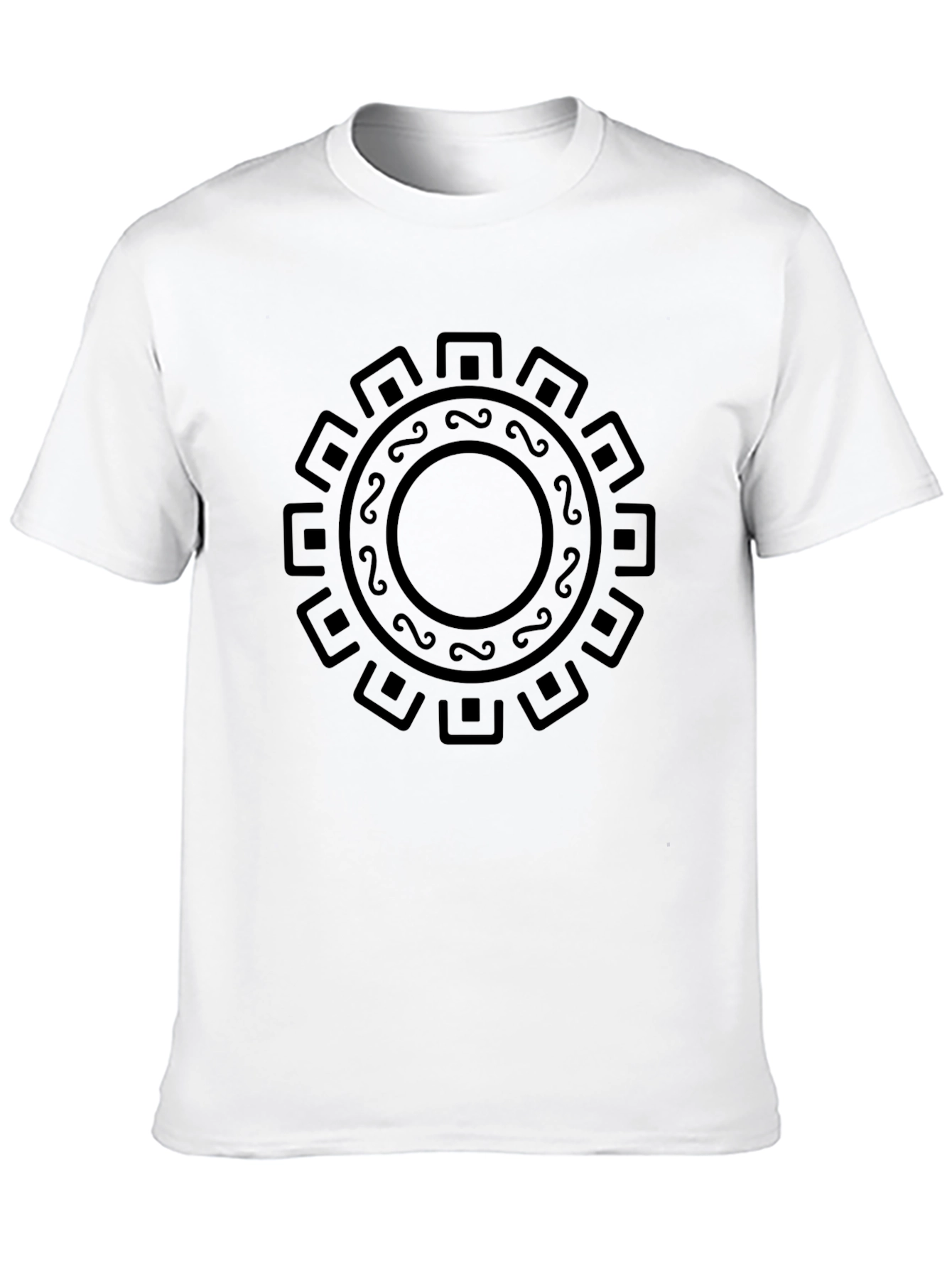 Aztec Sun Symbol Graphic Tee - Black Cotton T-Shirt