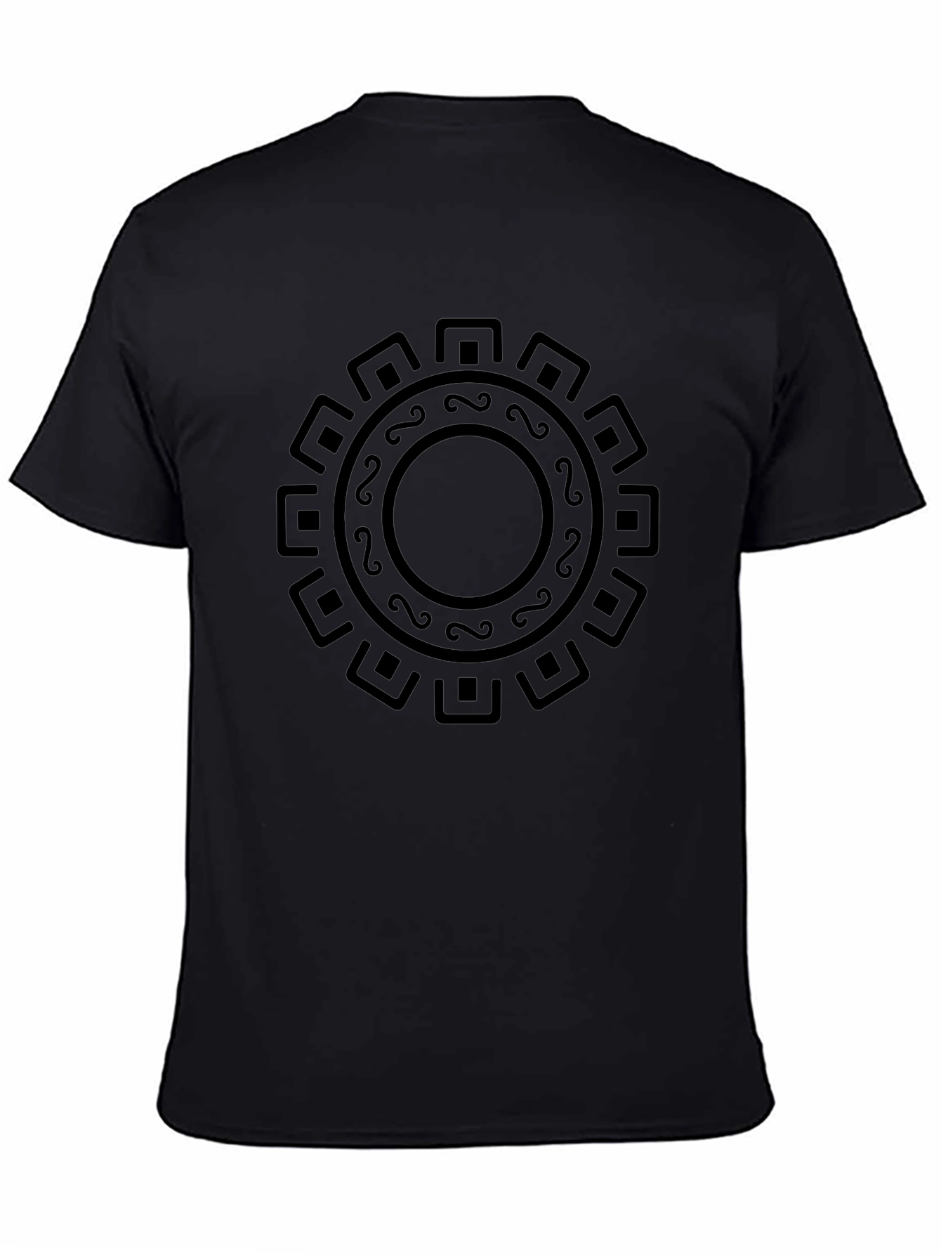 Aztec Sun Symbol Graphic Tee - Black Cotton T-Shirt