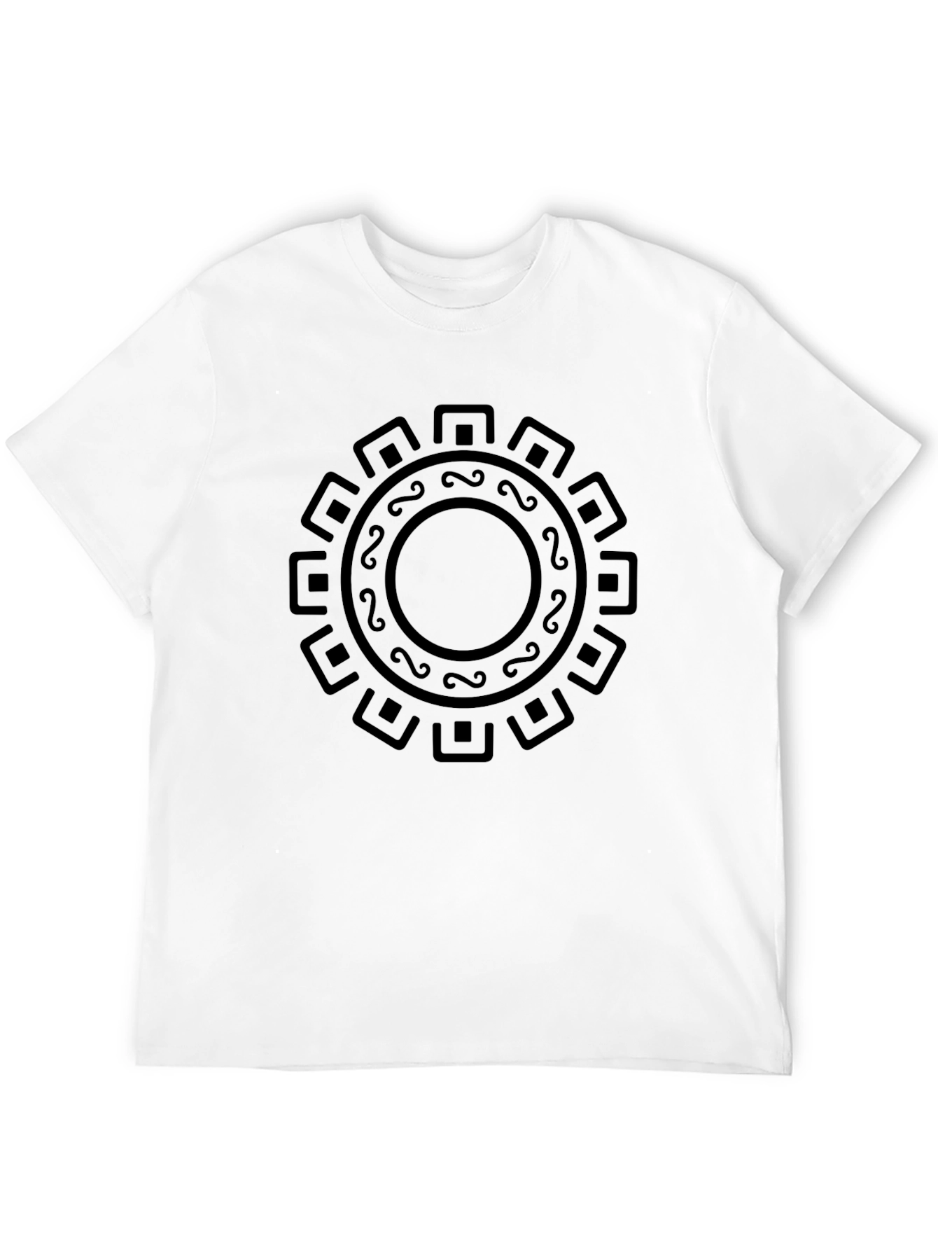 Aztec Sun Symbol Graphic Tee - Black Cotton T-Shirt