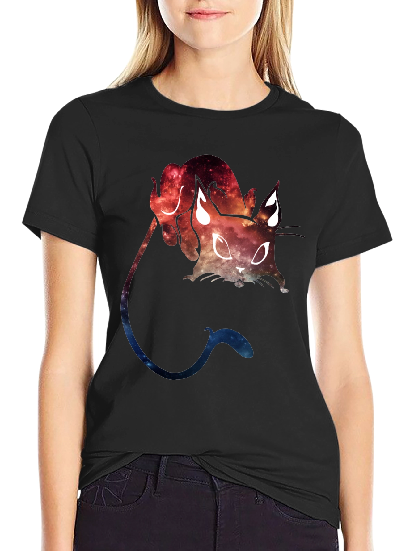 Galaxy Cat Graphic Tee - Cosmic Feline T-Shirt