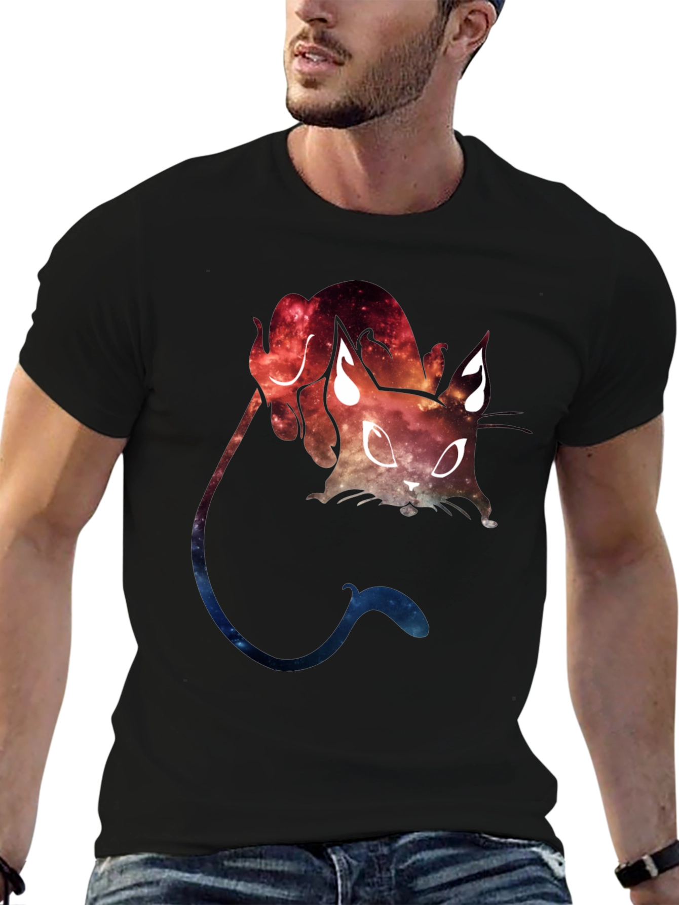 Galaxy Cat Graphic Tee - Cosmic Feline T-Shirt