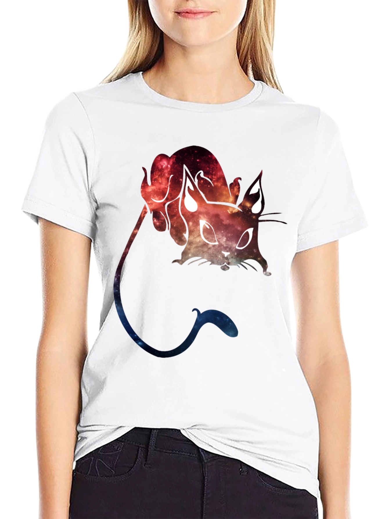 Galaxy Cat Graphic Tee - Cosmic Feline T-Shirt