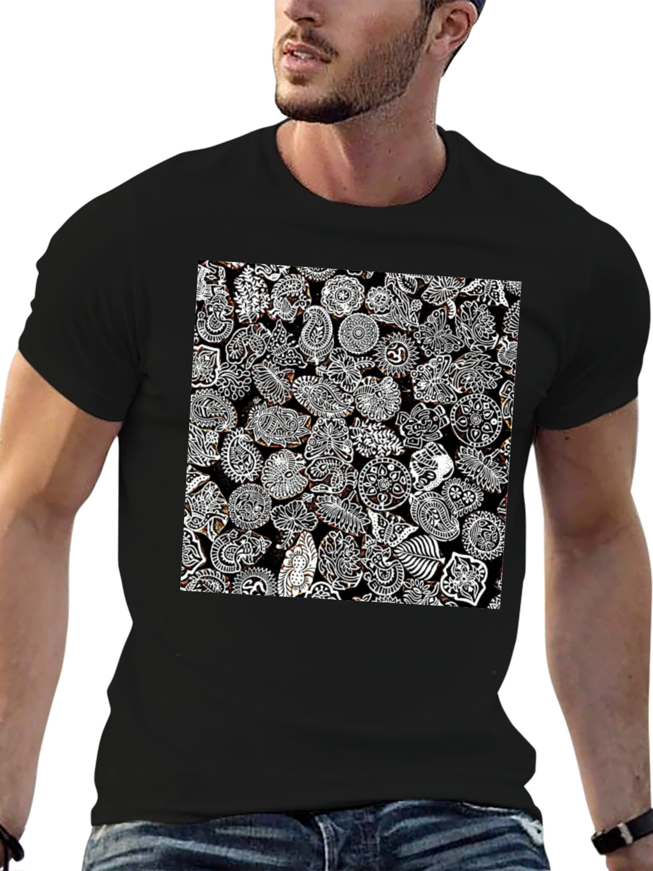 Paisley Print Black Tee